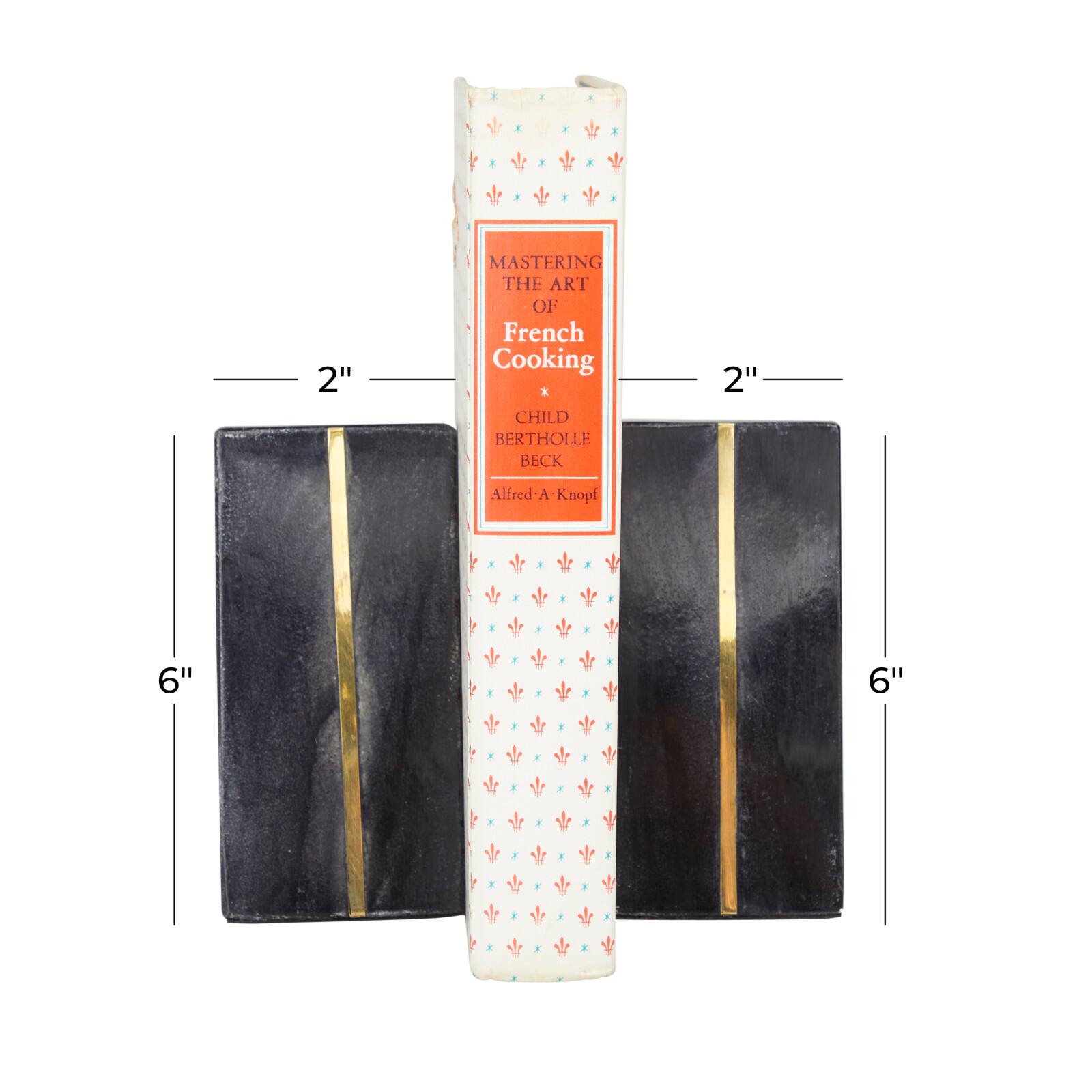 CosmoLiving by Cosmopolitan Set of 2" Black Marble Glam Bookends, 6" x 2" x 3"