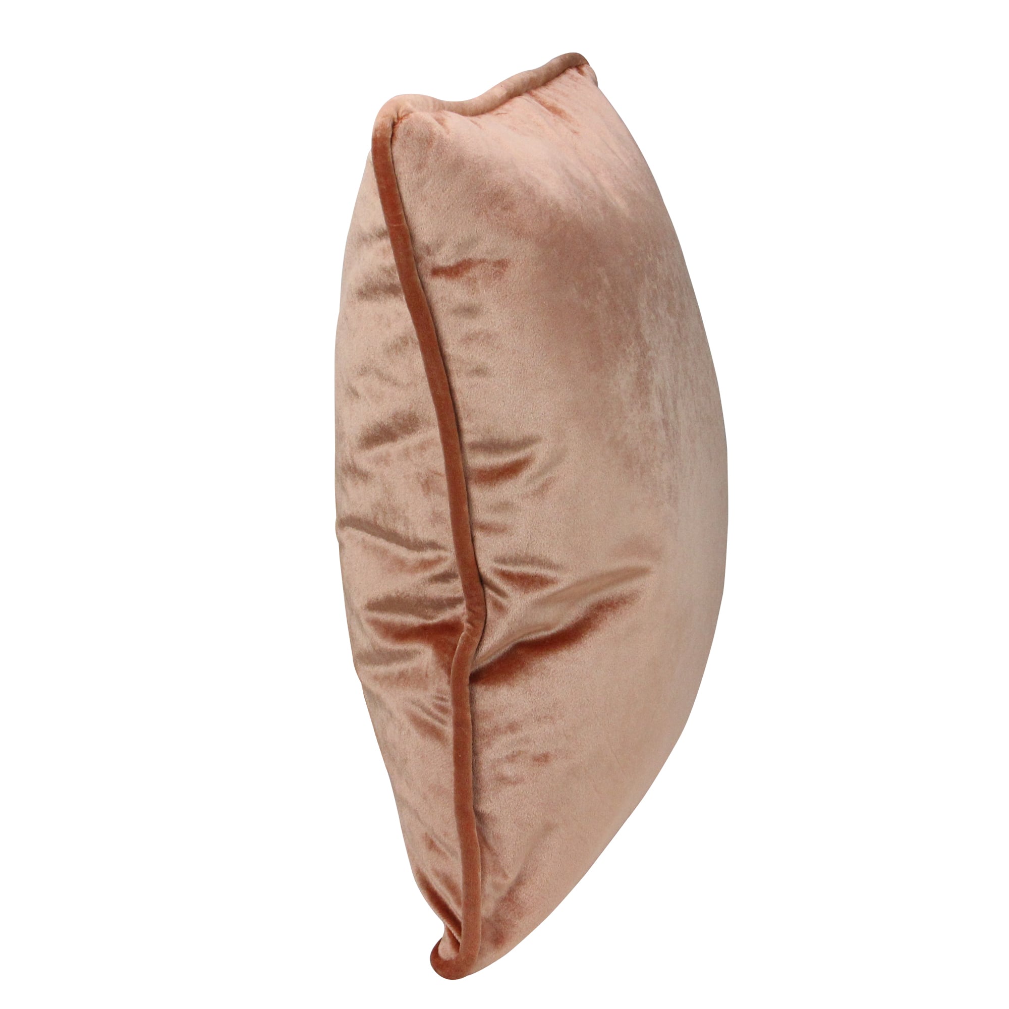 Peach Plush Velvet Square Throw Pillow With Piped Edging
