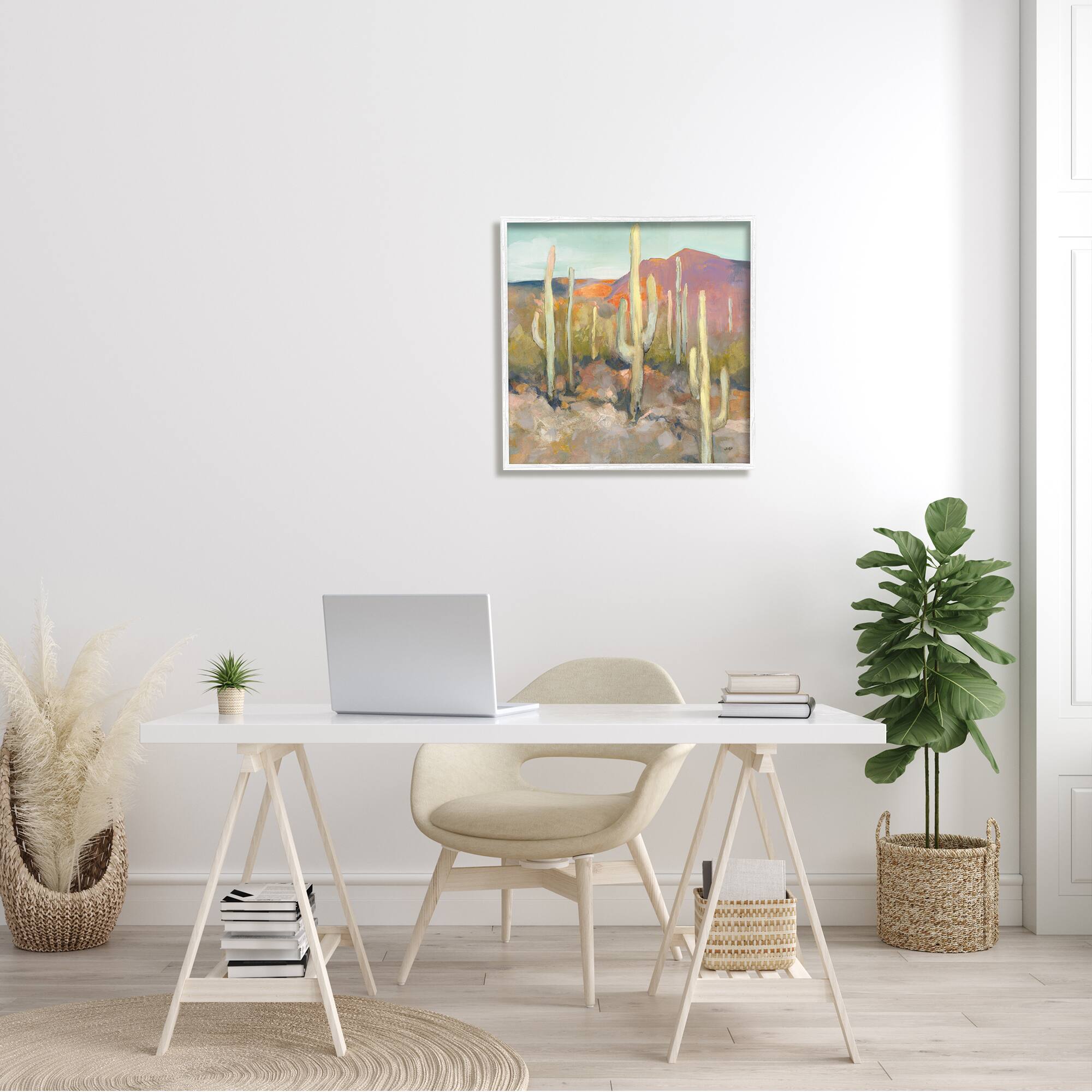 Stupell Industries Cactus Plant Desert Landscape Soft Southwestern Plant Painting Framed Wall Art