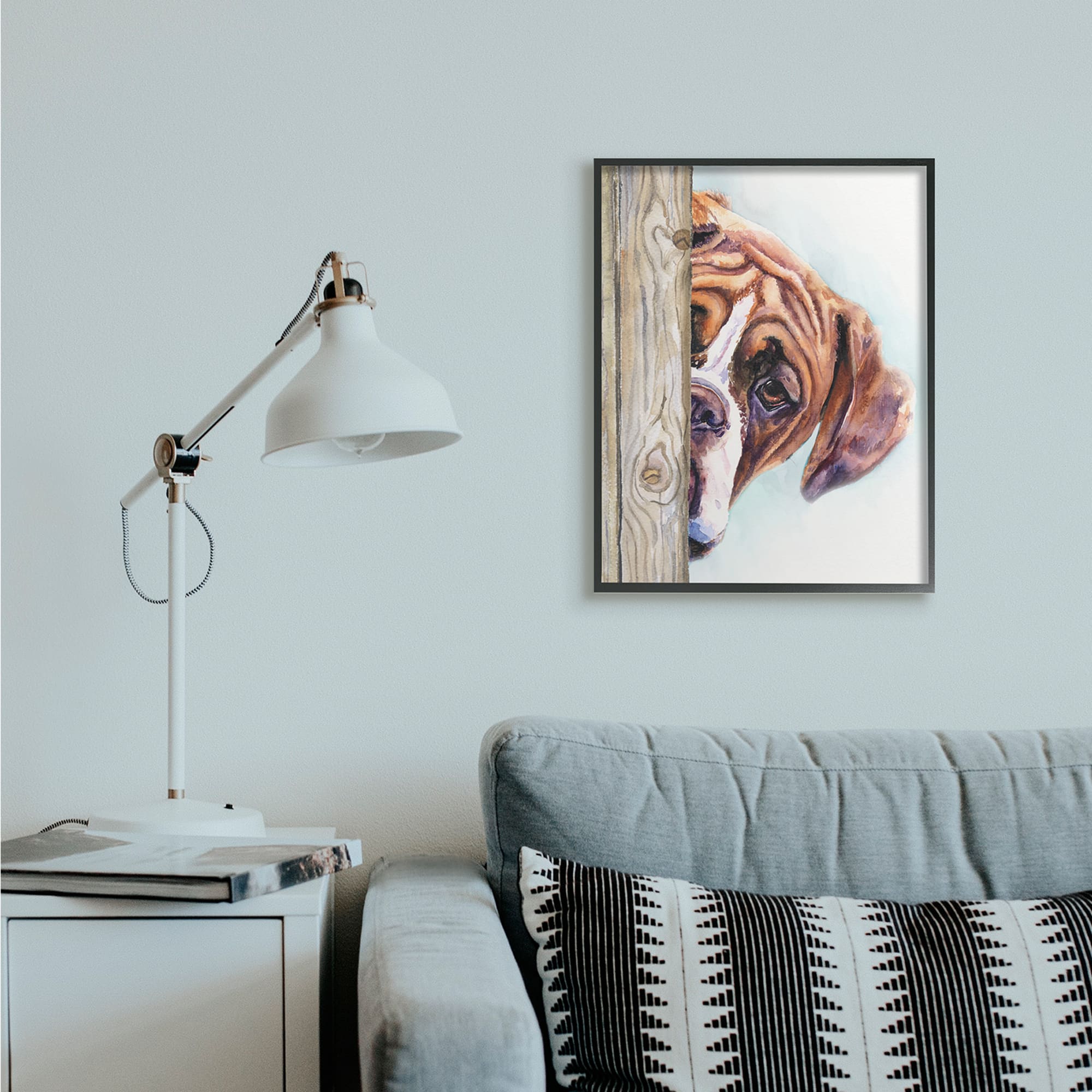 Stupell Industries Boxer Dog Hide and Seek Puppy Portrait in Frame Wall Art