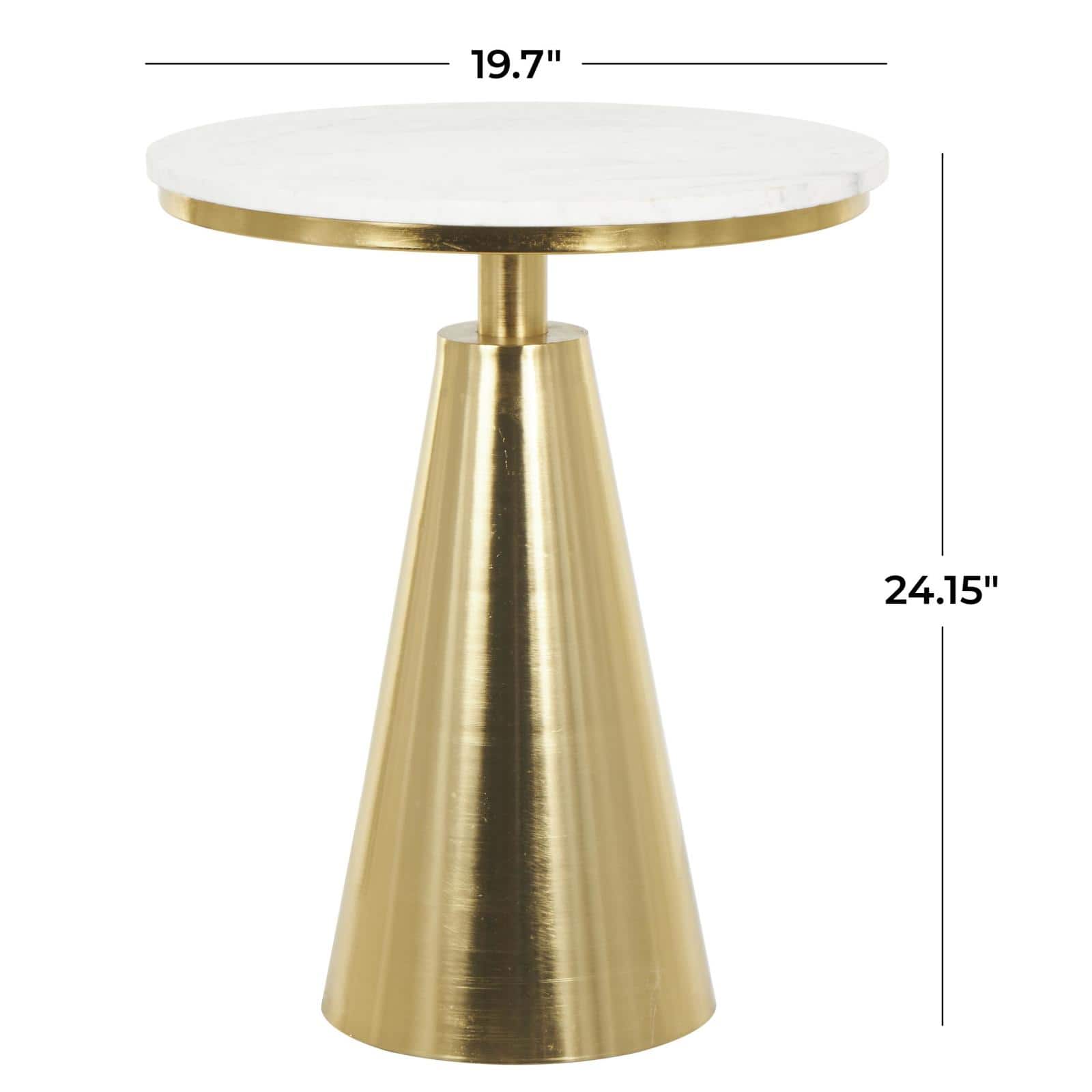20" x 24" Gold Metal Geometric Cone Accent Table with White Marble Tabletop