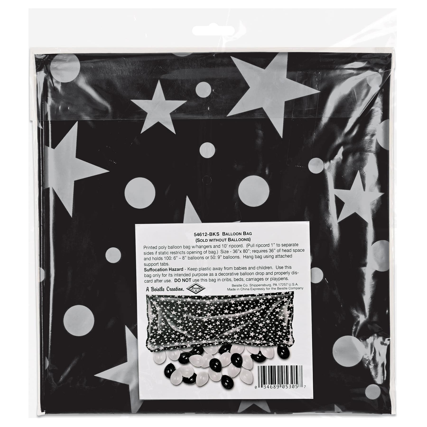 Beistle 36" x 80" Black & Silver Plastic Balloon Bag