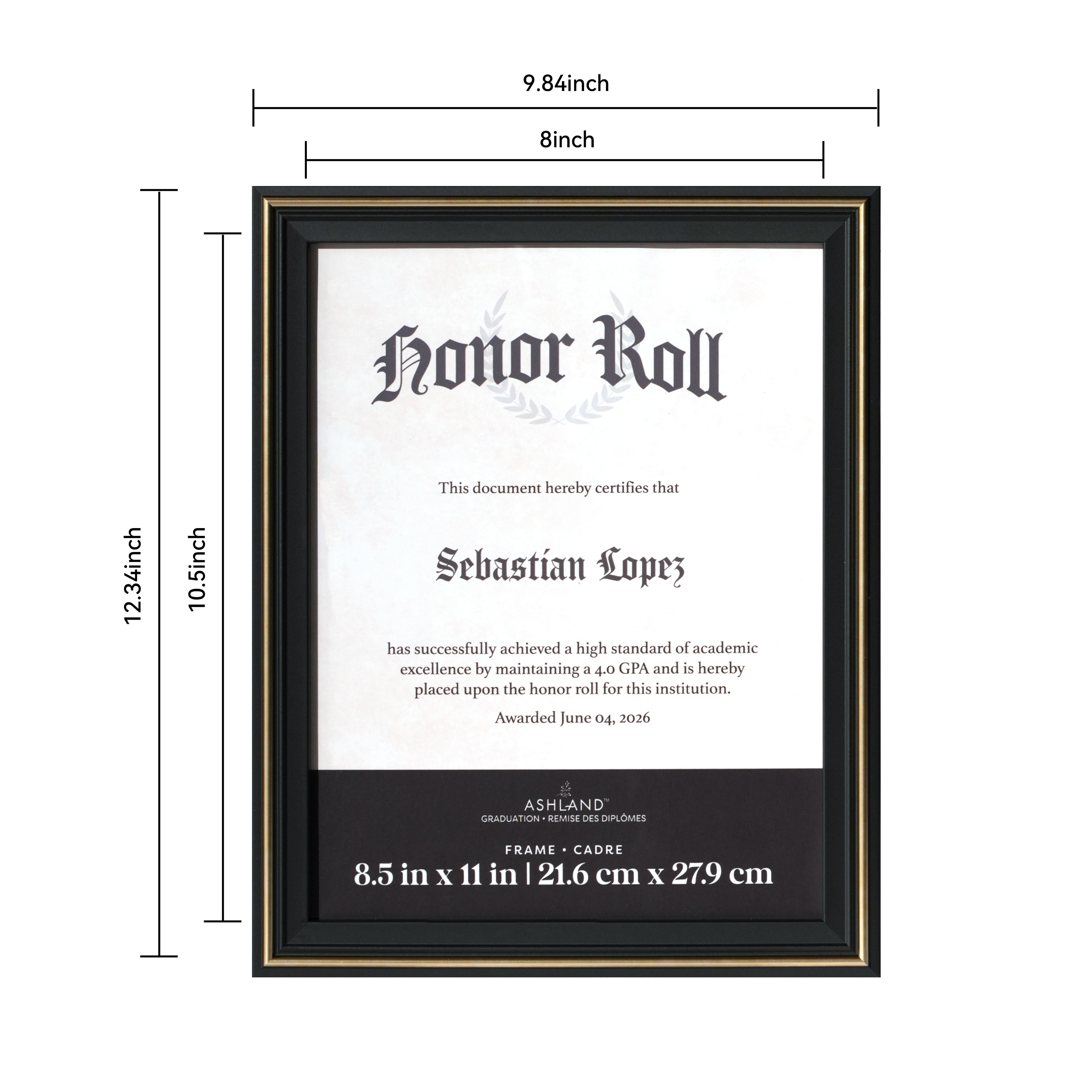 8.5" x 11" Black & Gold Plastic Document Frame, Graduation by Ashland®