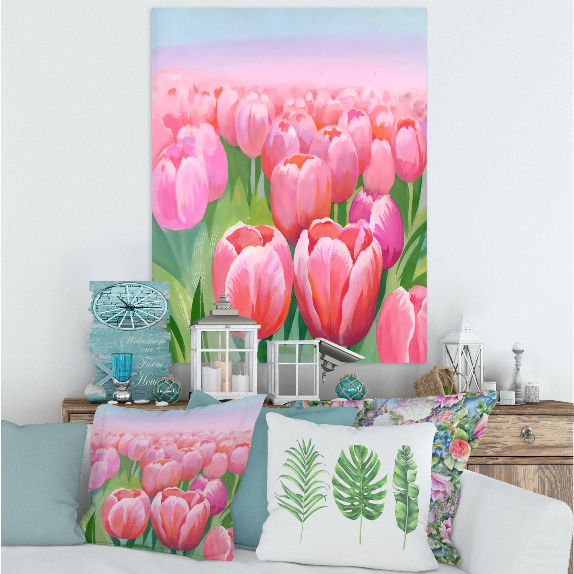 Designart - Field of Pink Tulips