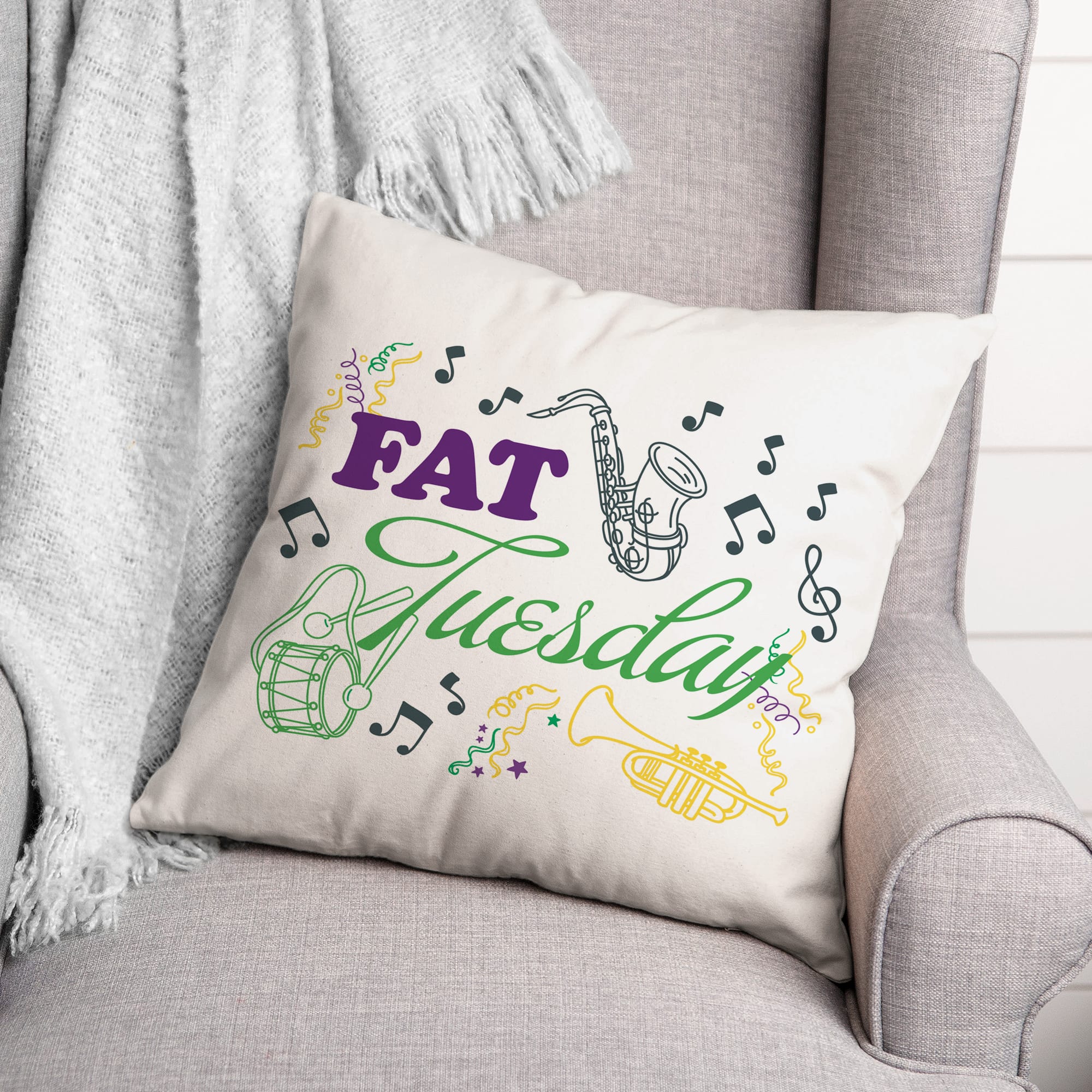 Fat Tuesday Mardi Gras Throw Pillow