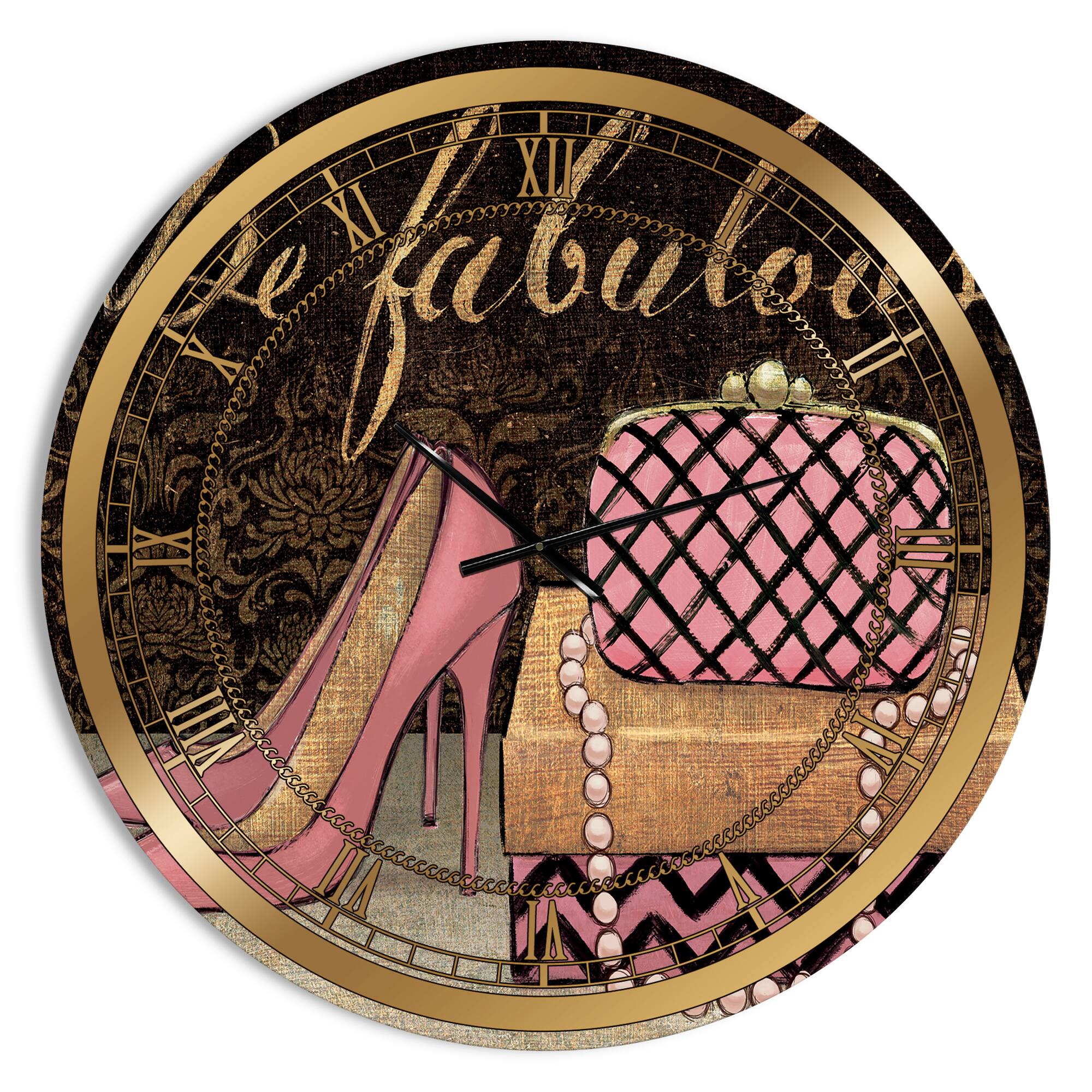 Designart Gold Fabulous Life Style III Glam Wall Clock