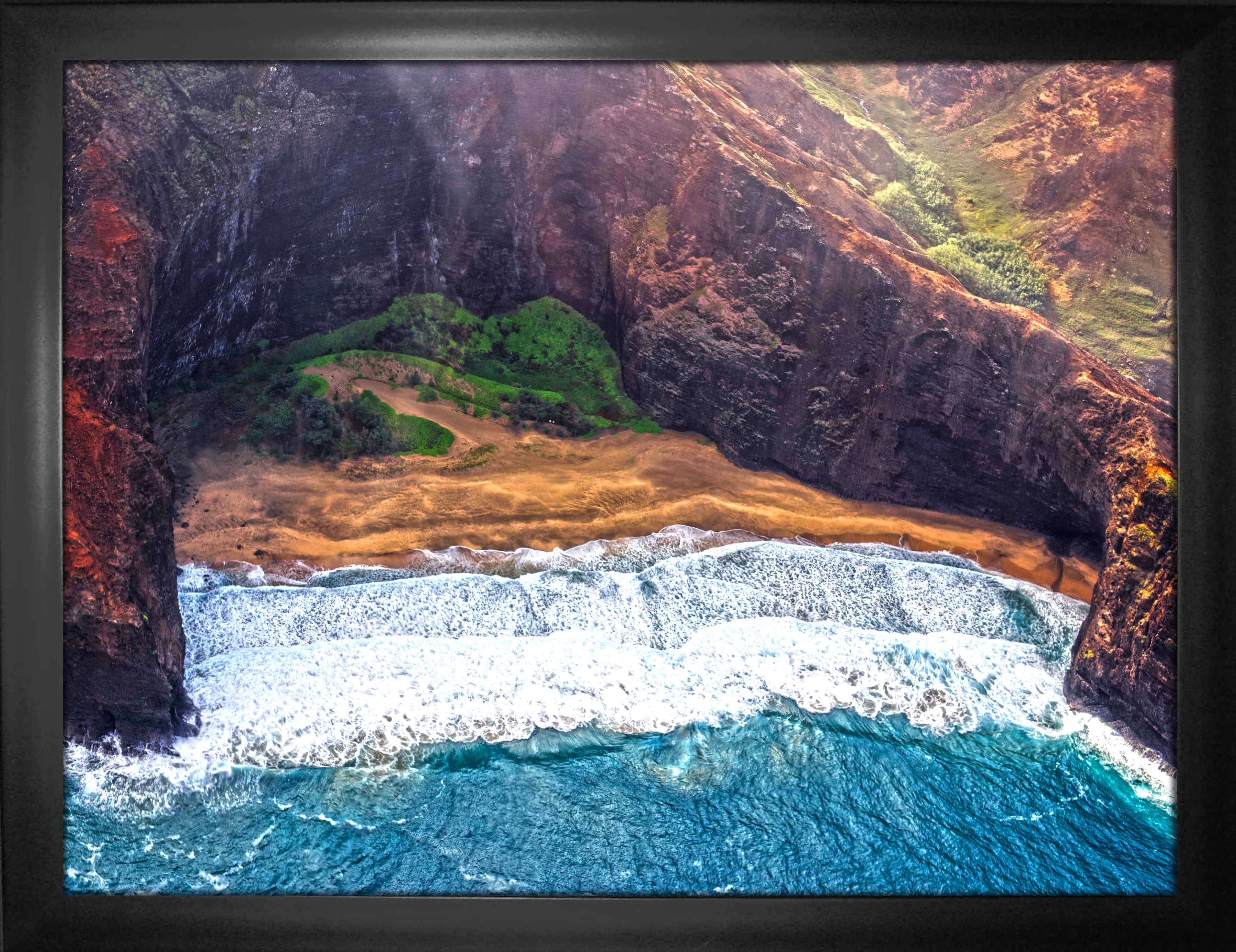 Kauai, Hawaii 24" x 32" Framed Canvas View From Above 35.5" x 27.5"