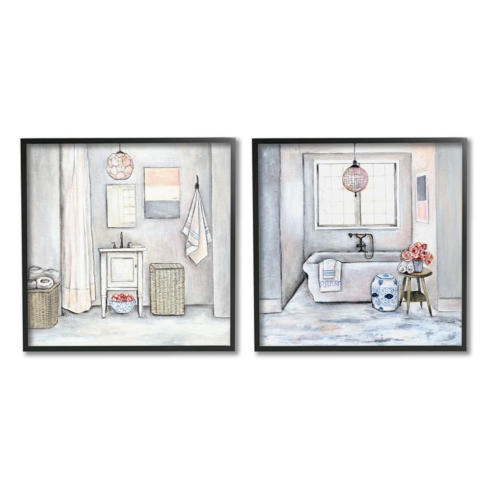 Stupell Industries Bathroom Interior Soft Home Cottage Design Black Framed Wall Art