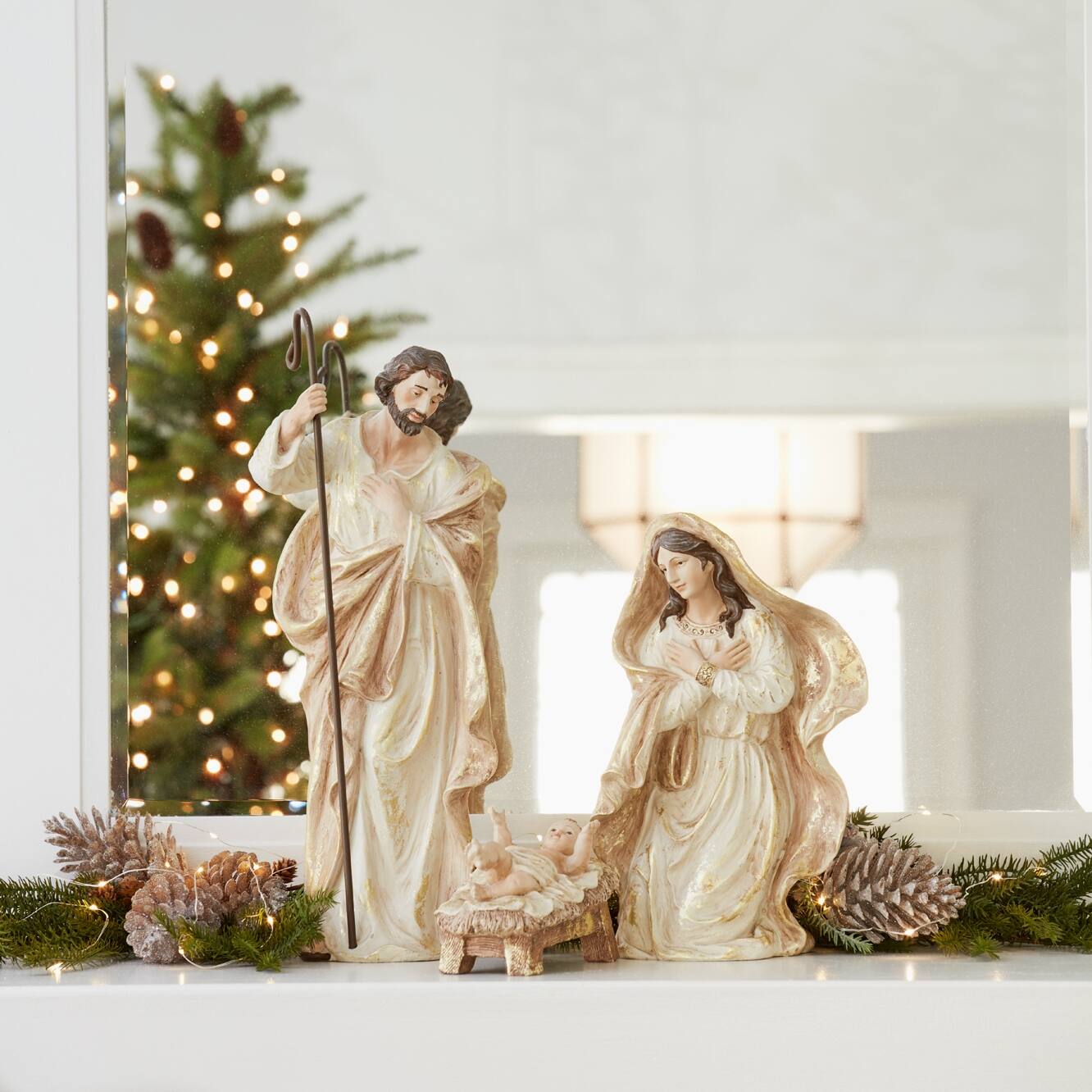 Melrose White & Gold Nativity Holy Family Figurines Set
