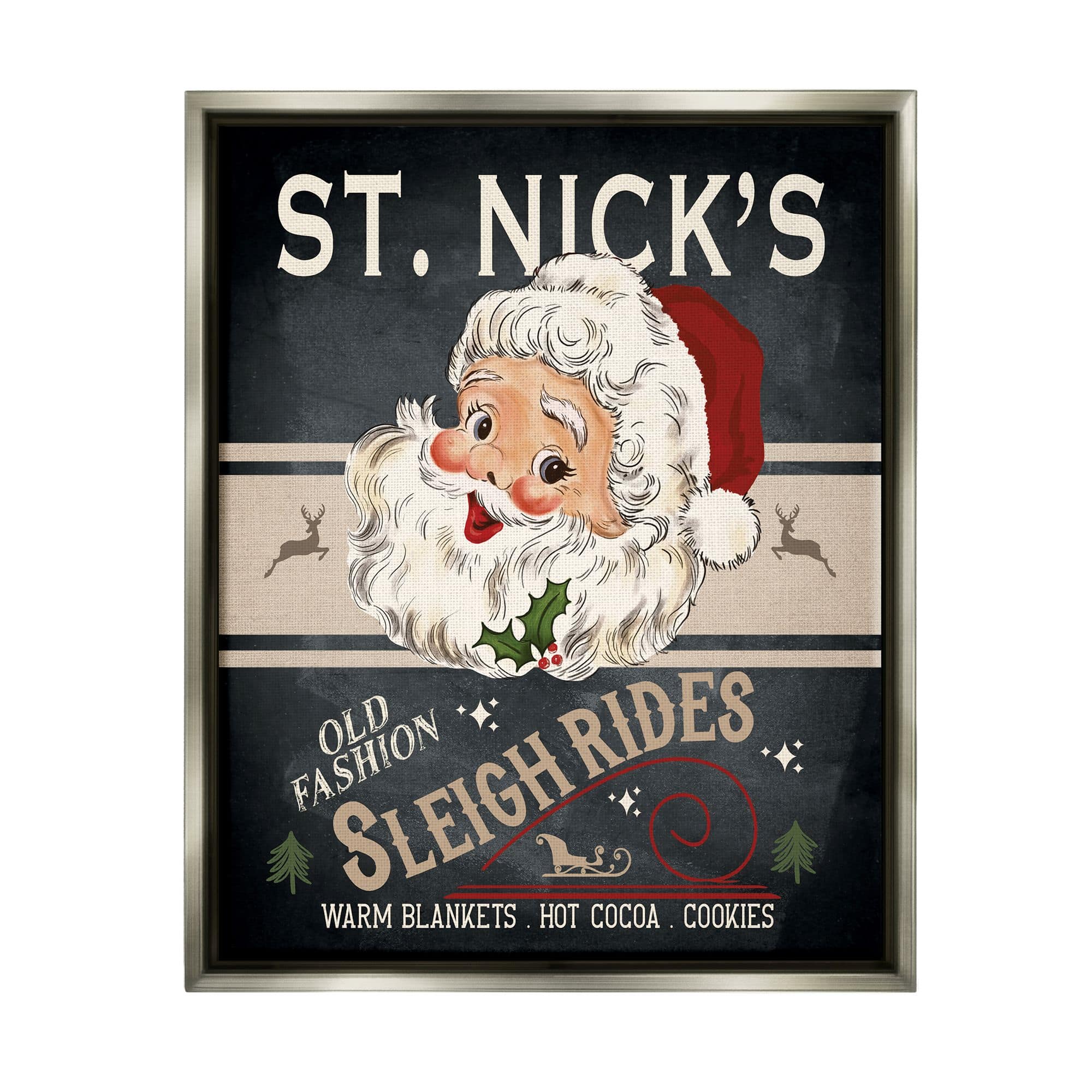 Stupell Industries St. Nick's Sleigh Rides Vintage Style Sign Framed Floater Canvas Wall Art