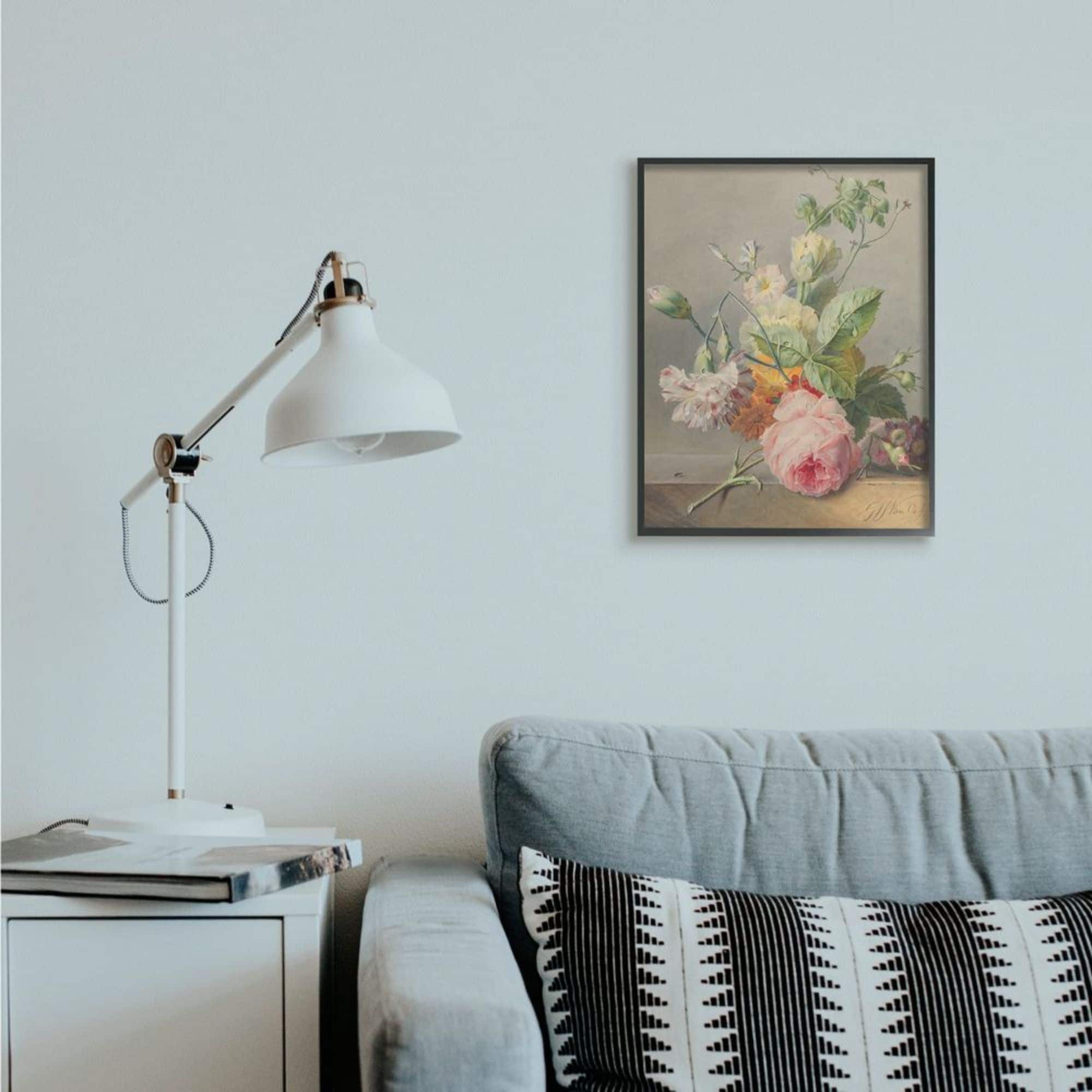 Stupell Industries Vintage Aged Pink Florals on Table Still-Life Framed Wall Art