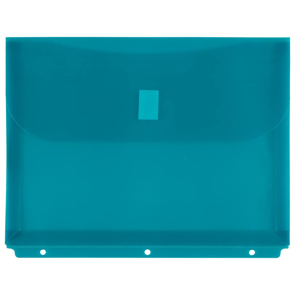 JAM Paper 9.5" x 11.5" Plastic 3 Hole Punch Binder Hook & Loop Closure Envelopes, 6ct.