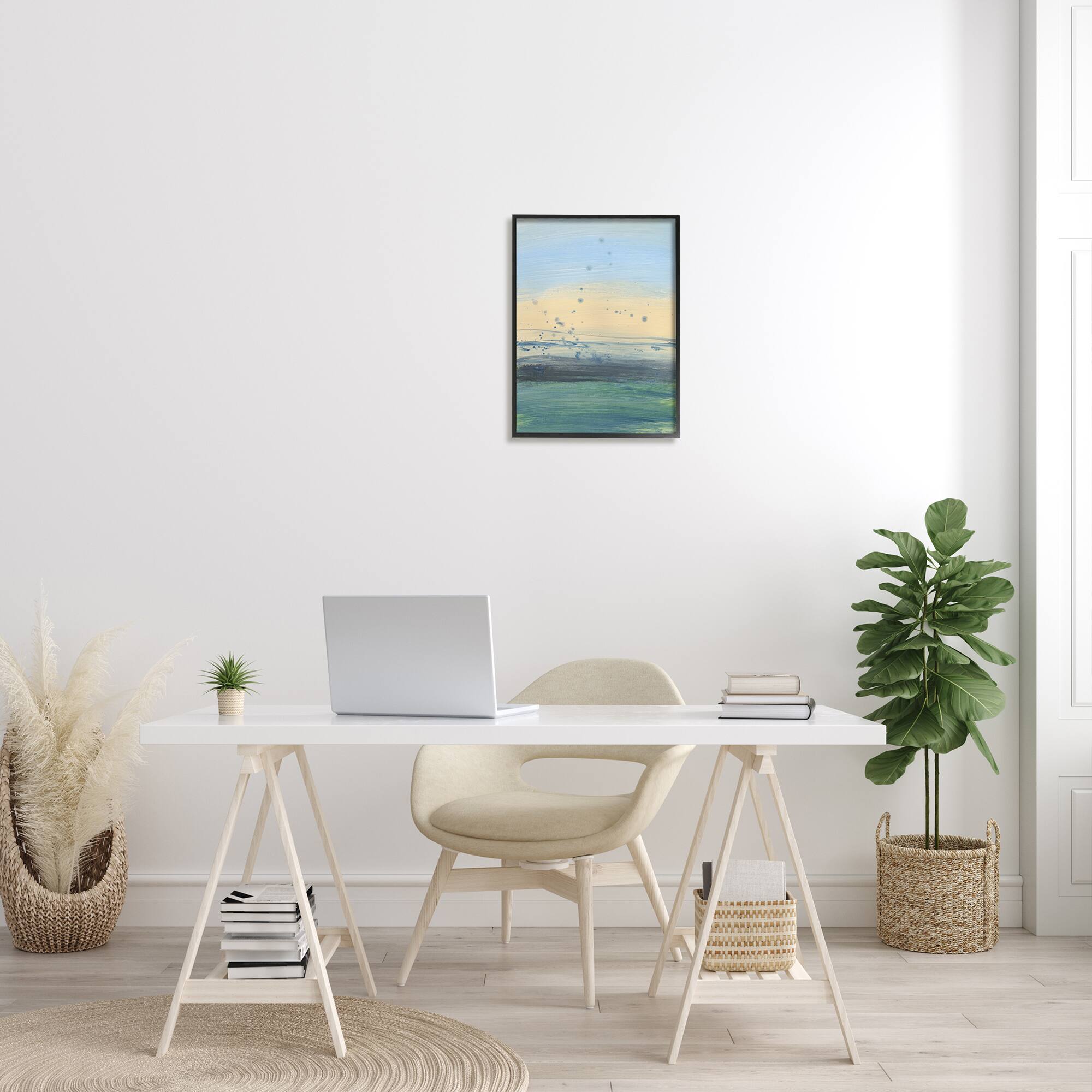 Stupell Industries Conceptual Yellow Ocean Sunset Blue Paint Splatter in Frame Wall Art