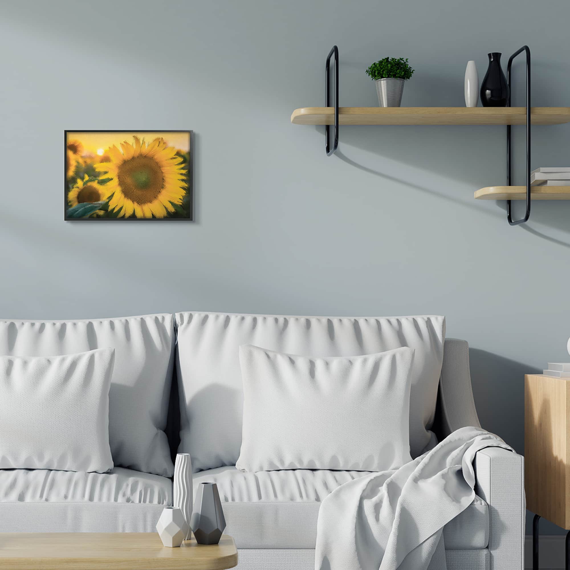 Stupell Industries Sunflower Field Sunrise Realistic Soft Edges in Frame Wall Art