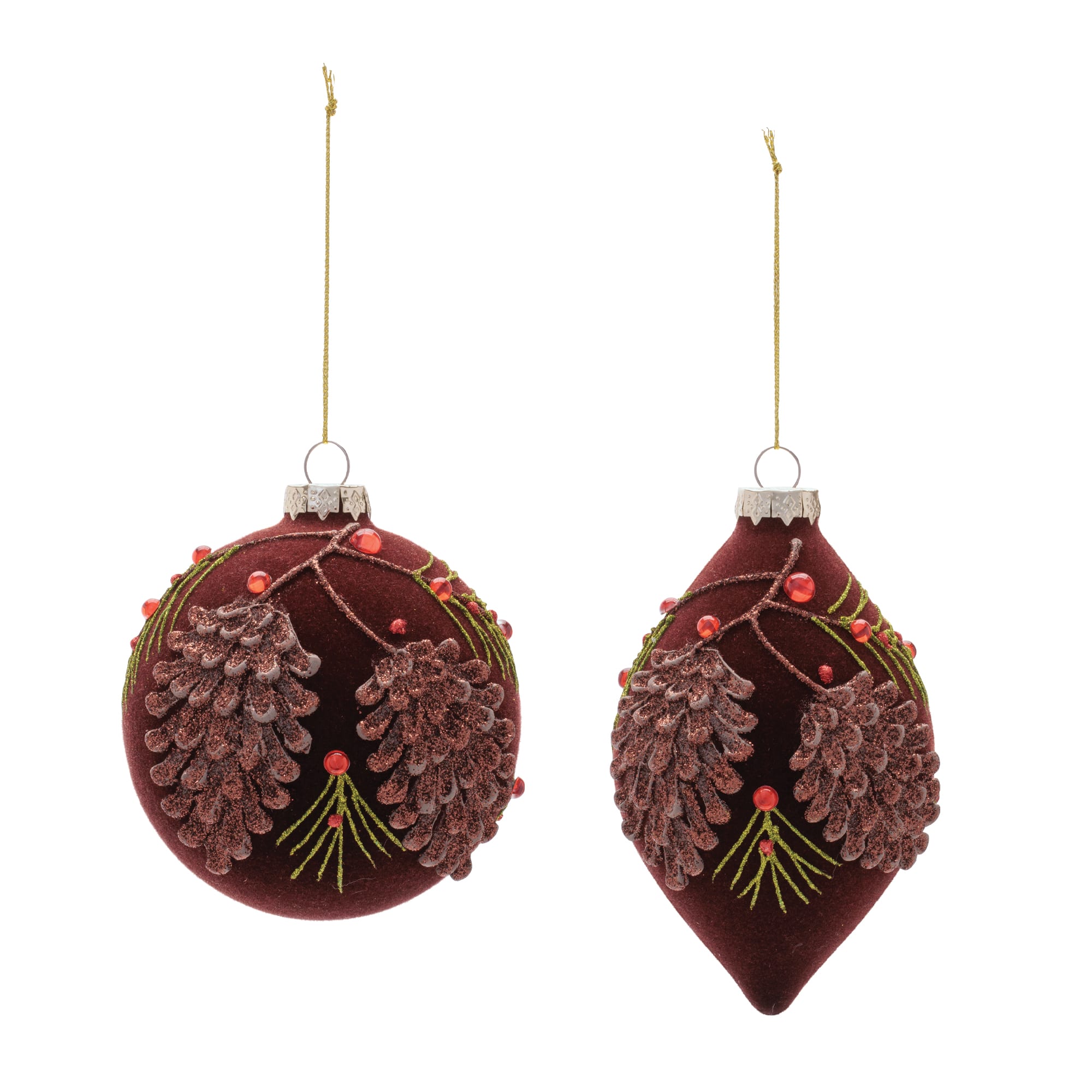 Melrose Brown Ball & Finial Glass Ornament Set