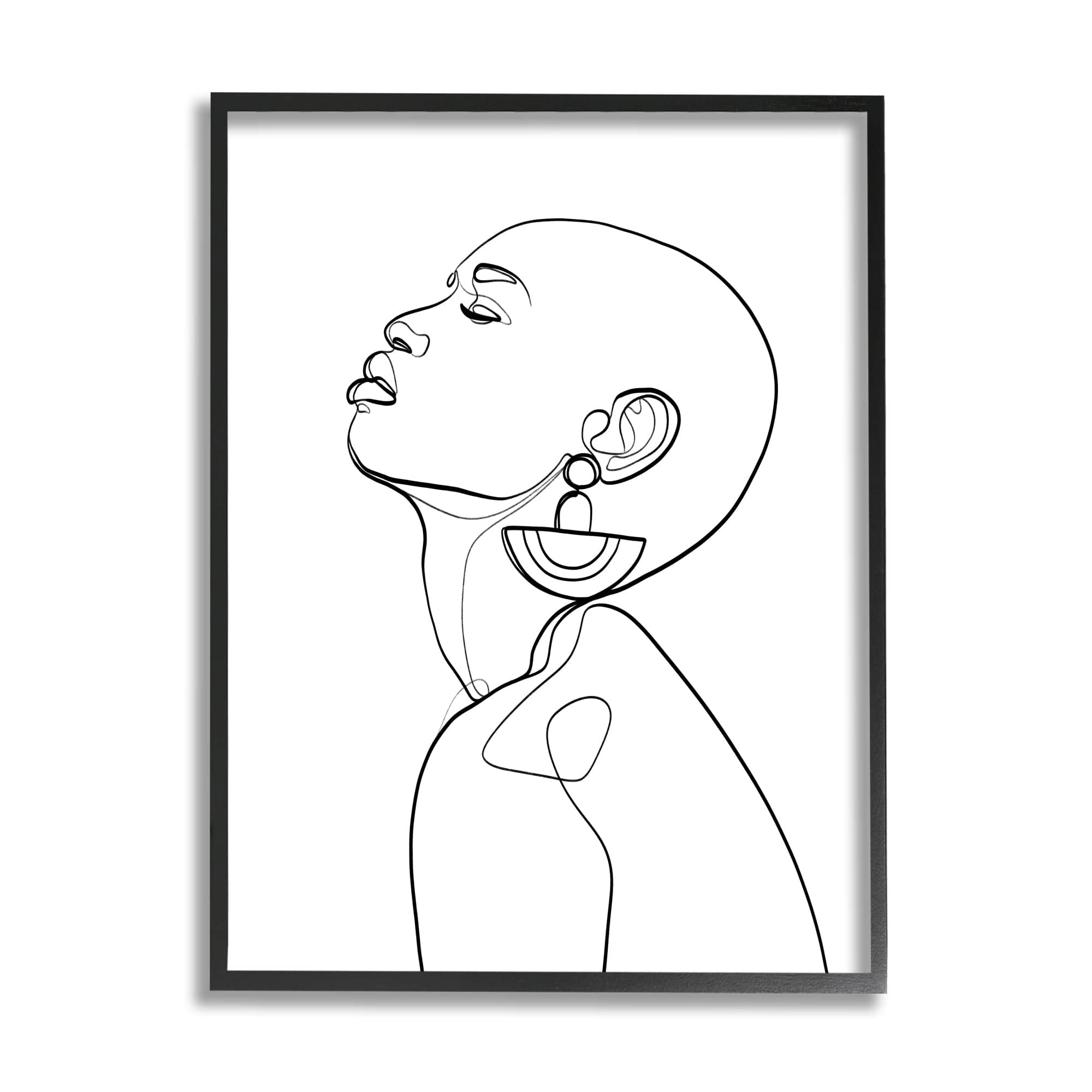 Stupell Industries Woman Wearing Circular Earrings Black Line Fluid Abstraction in Black Frame Wall Art