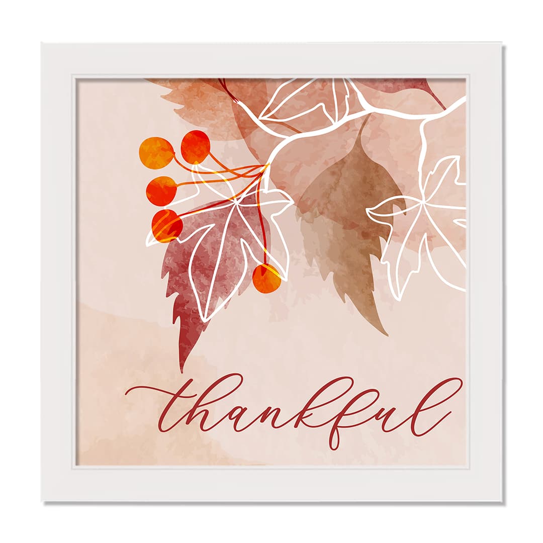 Thankful Fall Foliage Wall Art in White Frame