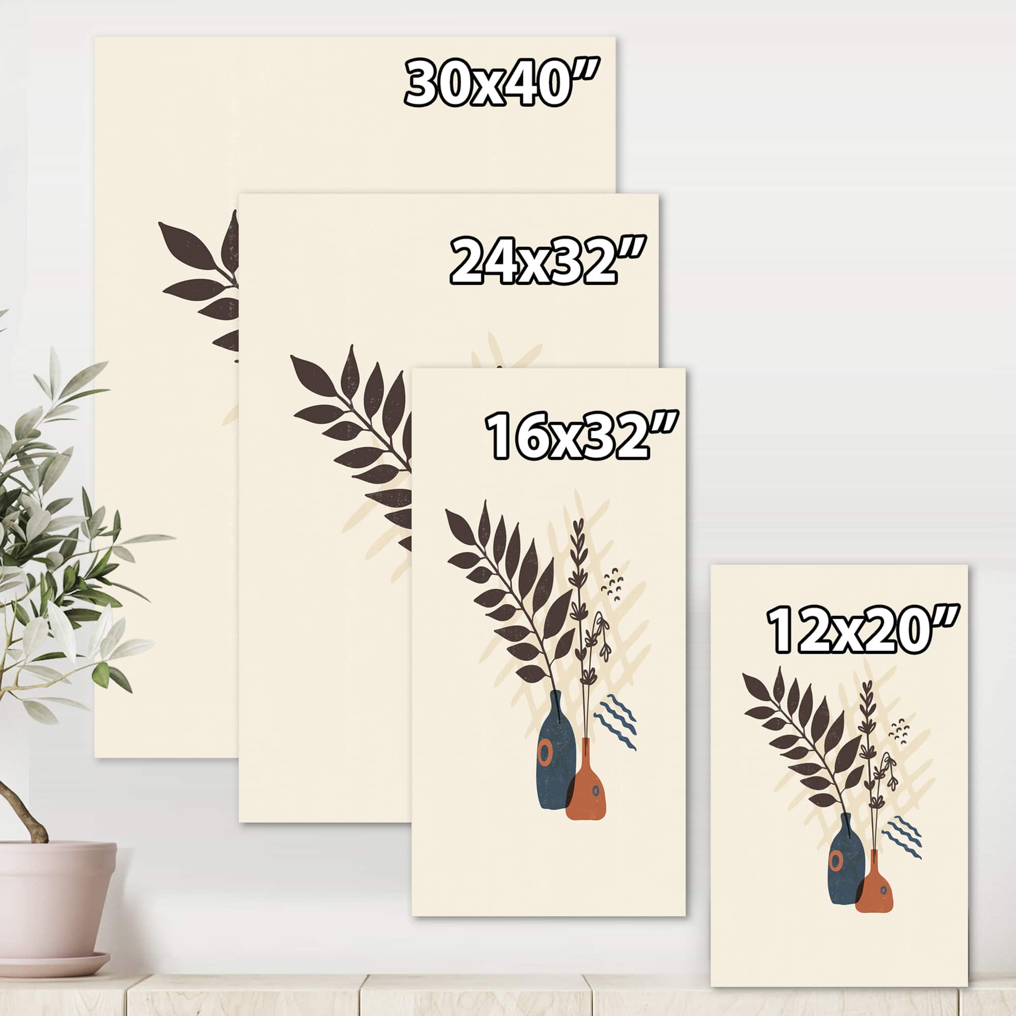 Designart - Vintage Boho Minimalistic Flowers I - Modern Canvas Wall Art Print