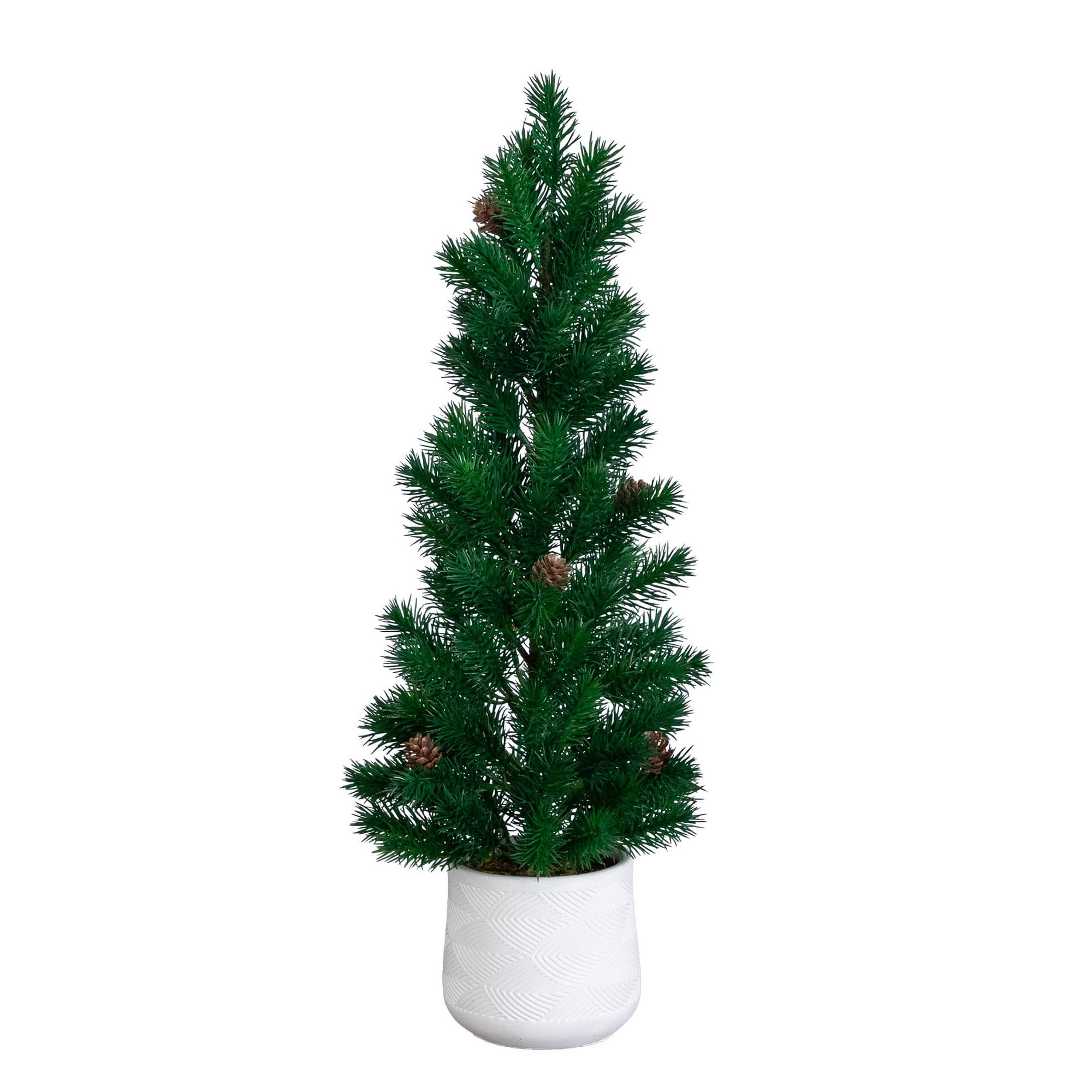 Nearly Natural 20" Unlit Artificial Christmas Tree with Pinecones in White Ceramic Planter