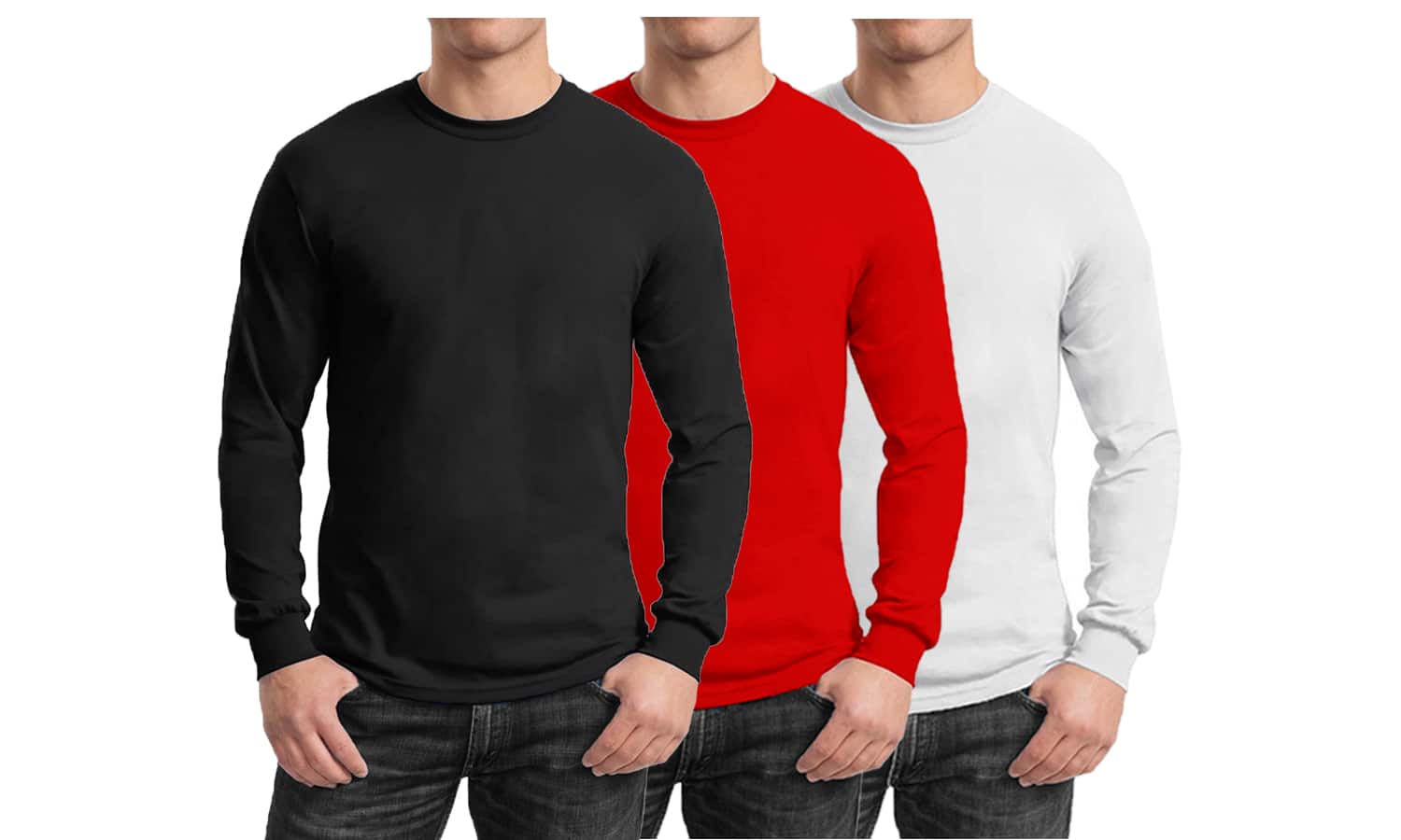 Galaxy By Harvic Long Sleeve Crew Neck Men's Egyptian Cotton-Blend T-Shirt 3 Pack