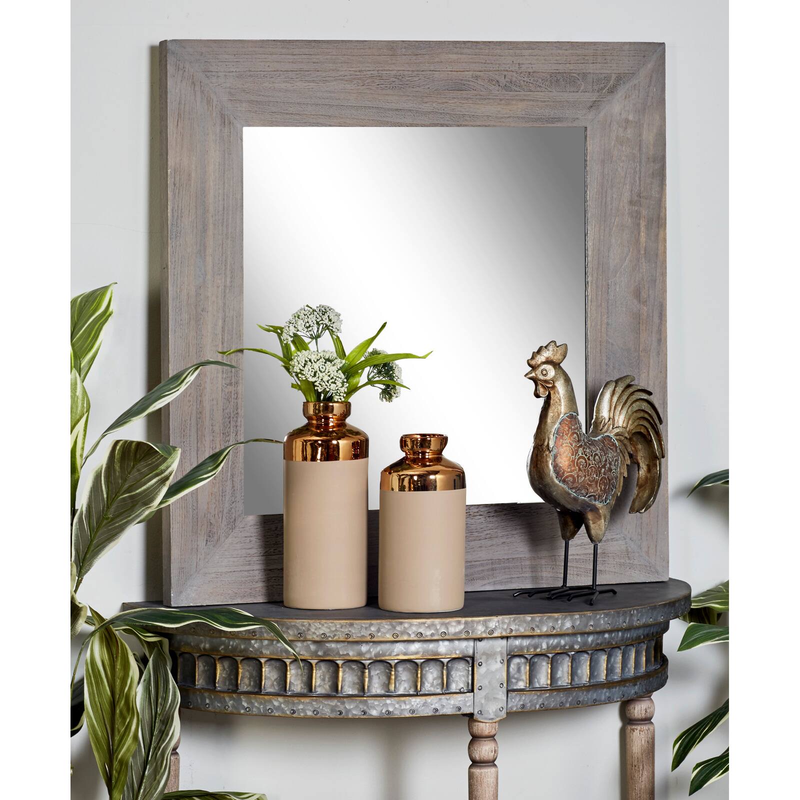 36" Beige Farmhouse Metal Console Table