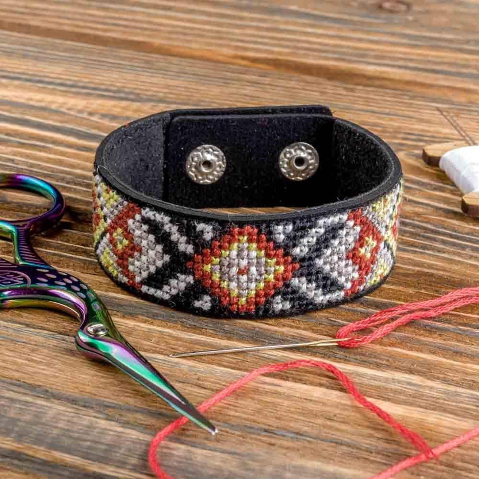 Wonderland Crafts Orange Artificial Leather Cross Stitch Bracelet Kit