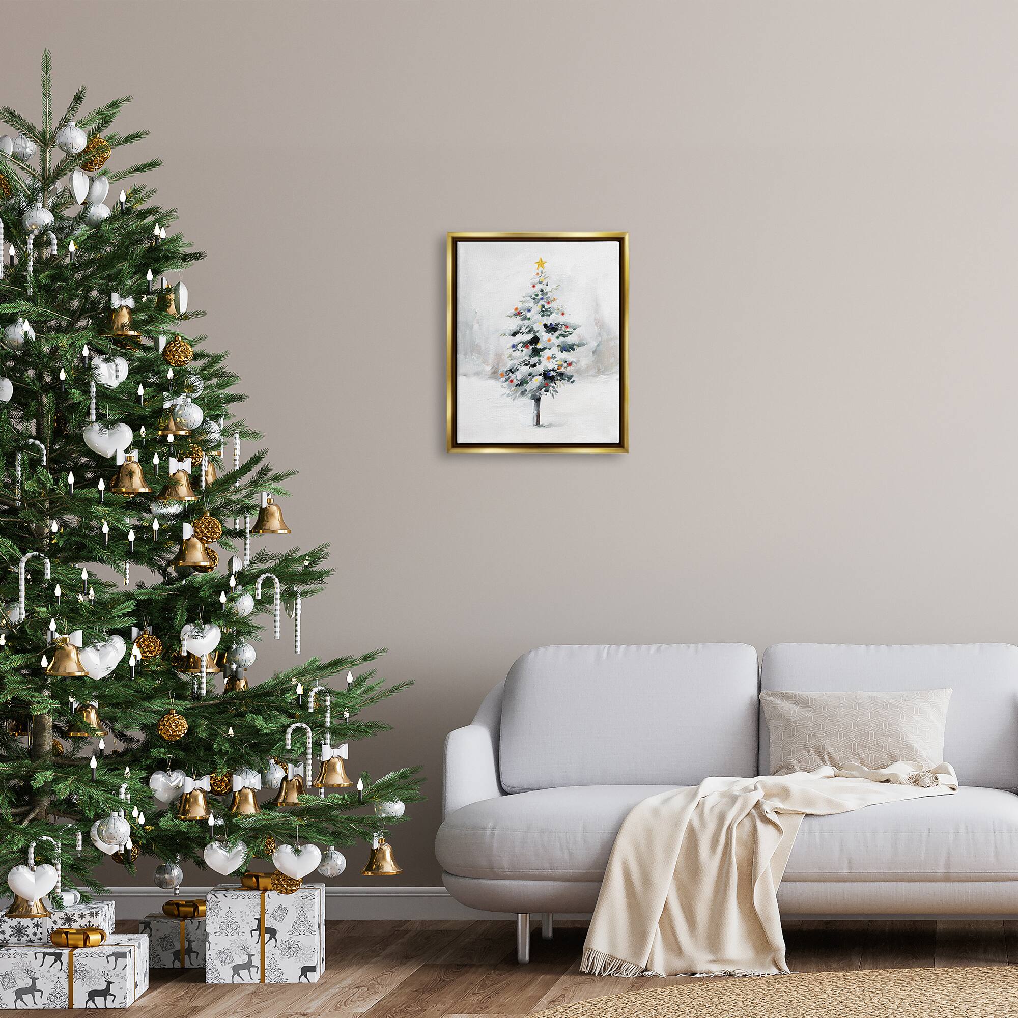 Stupell Industries Snowy Christmas Tree Landscape Framed Floater Canvas Wall Art