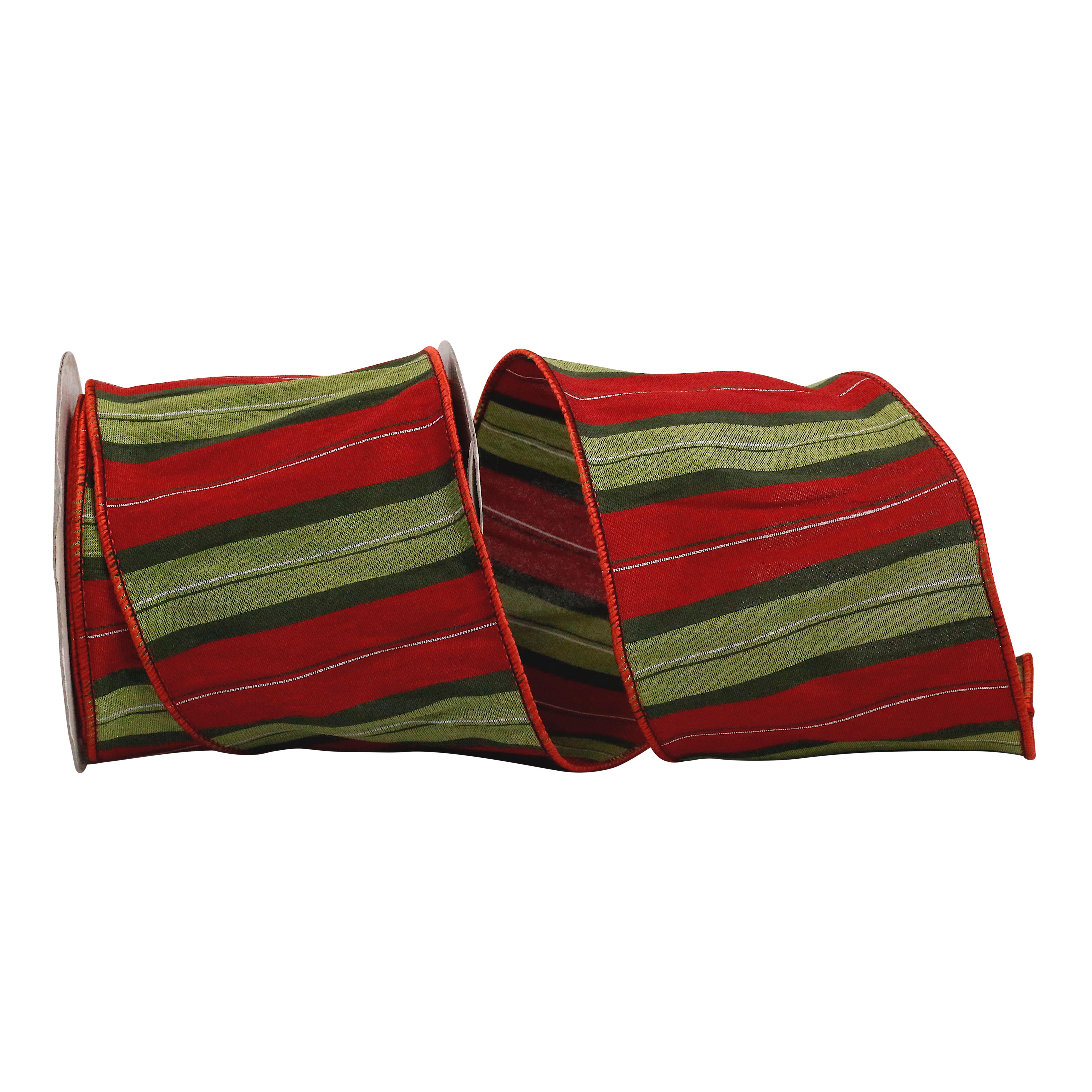 JAM Paper 4" x 10yd. Multicolor Wired Holiday Stripe Dupioni Ribbon