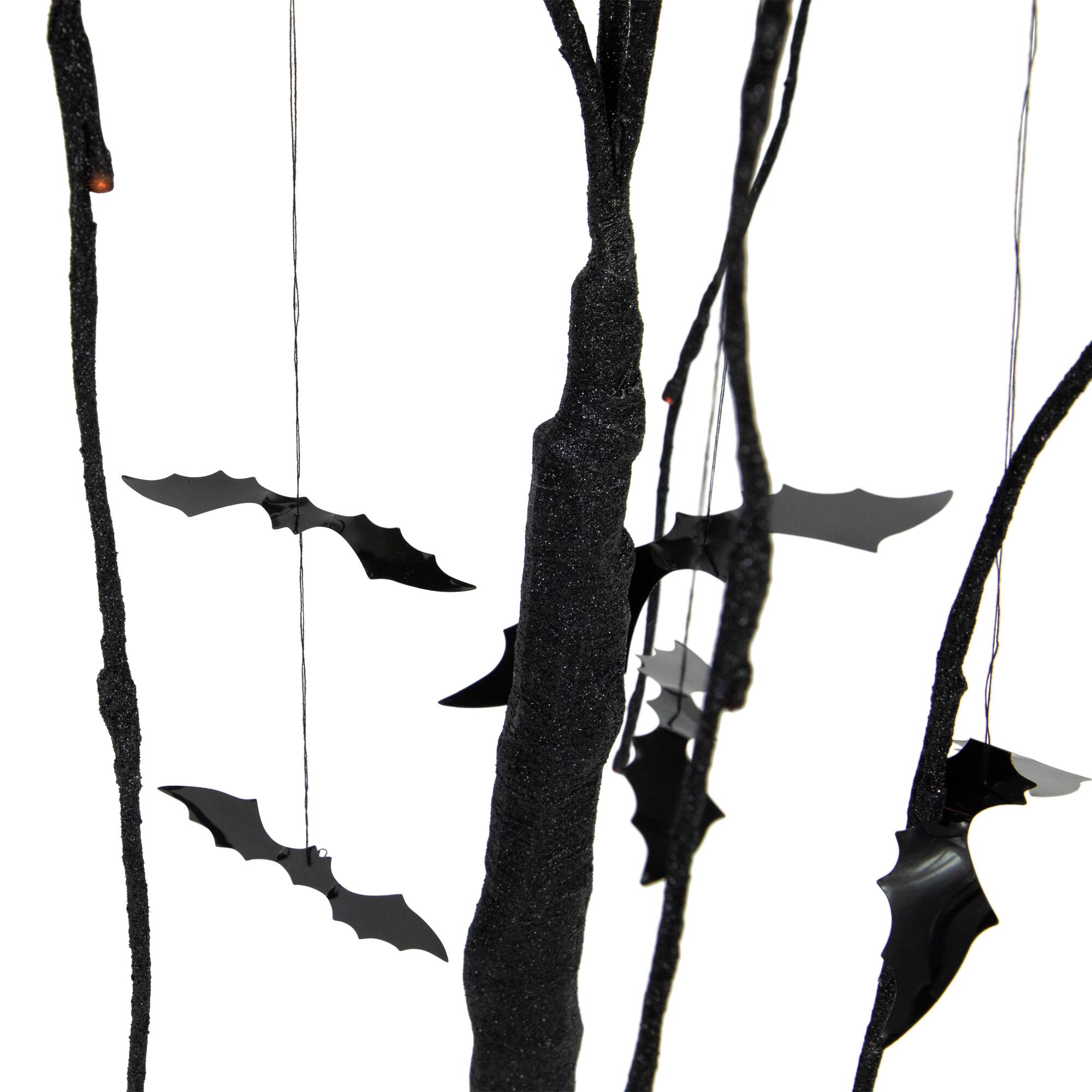 24" LED Lighted Black Glittered Halloween Willow Tree with Bats