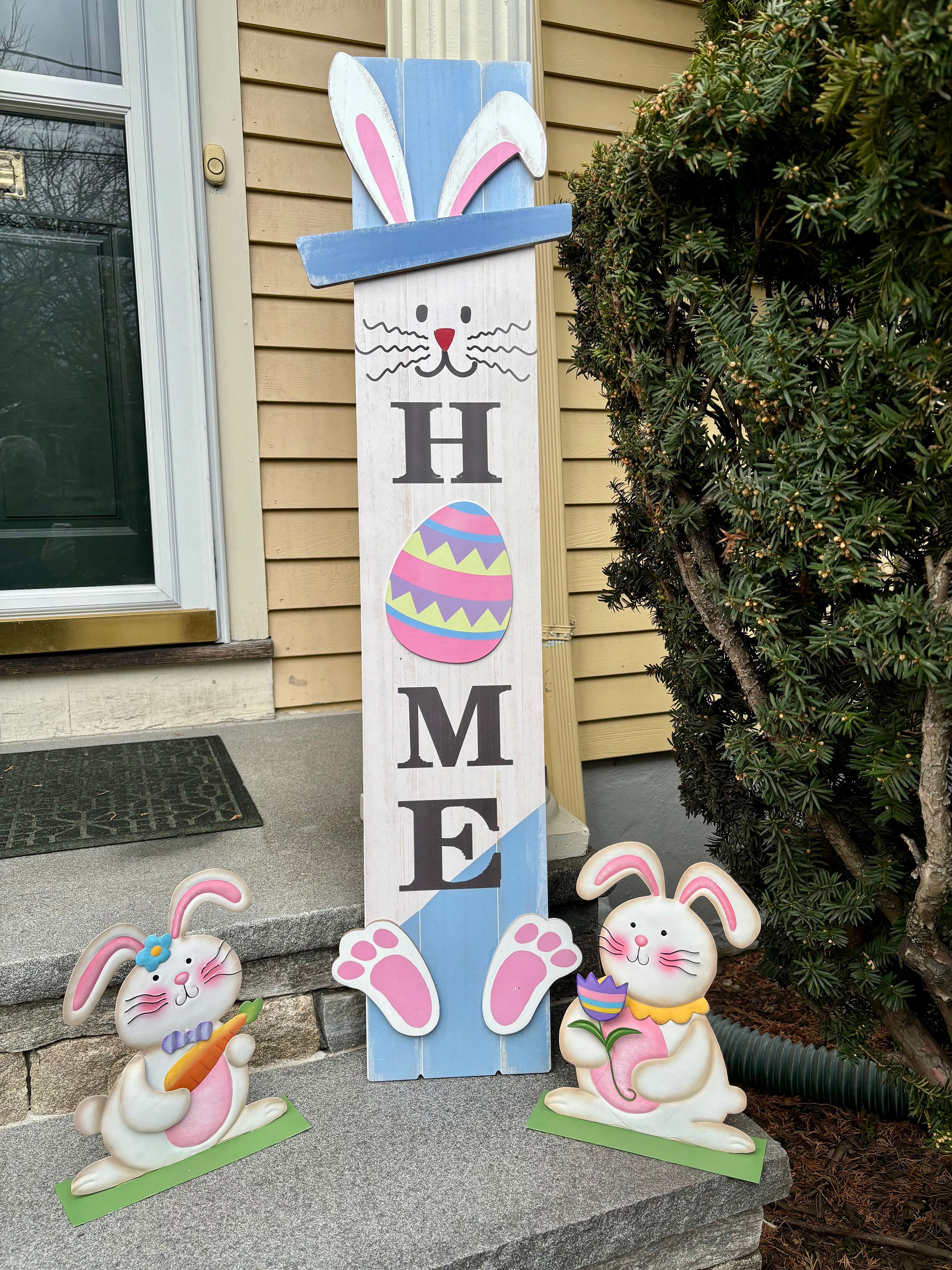 12" Metal Tabletop Easter Bunny Holding Flower & Carrots, 2ct.