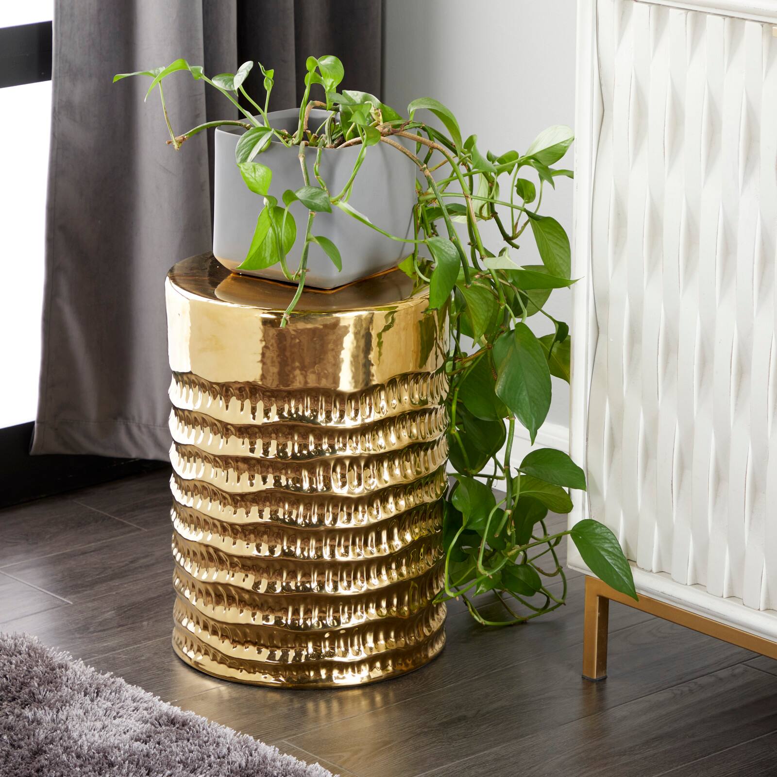 18" Gold Stoneware Glam Accent Table