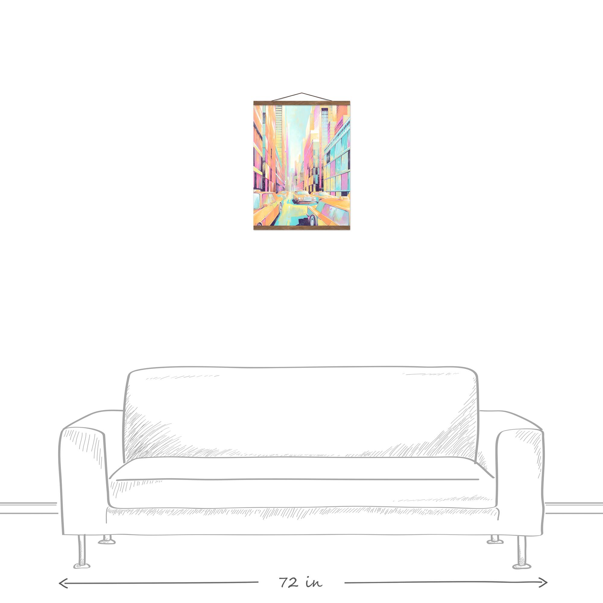 Retro Neon City Painting Teak Hanging Canvas