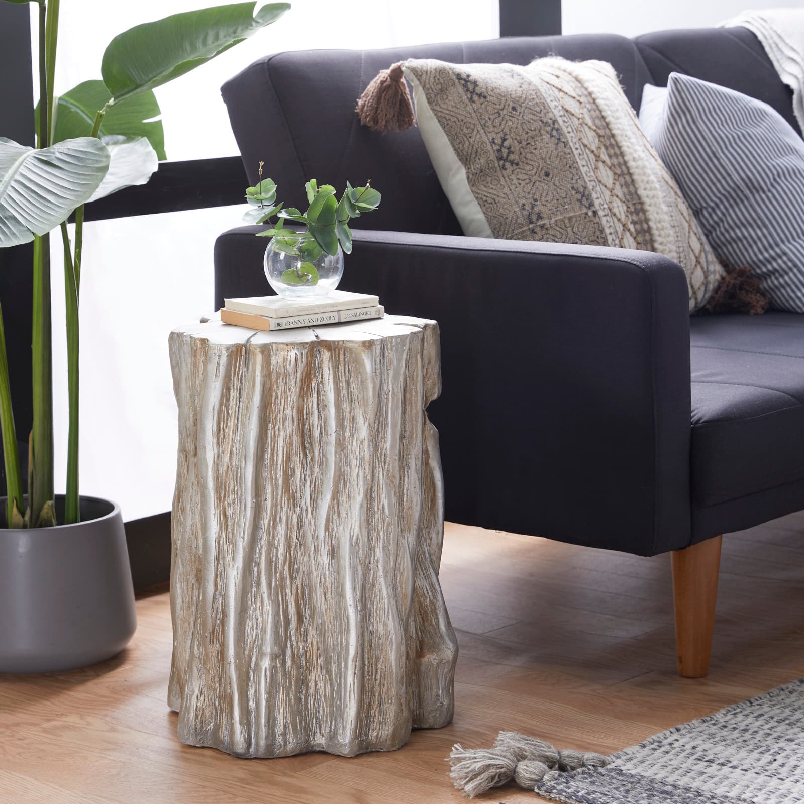 19" Gold Fiberglass Eclectic Footstool