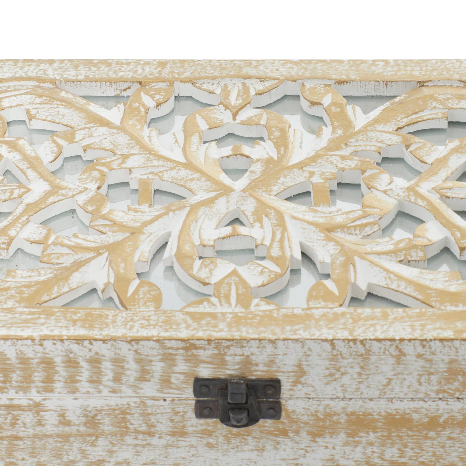 Distressed White Wooden Filigree Decorative Box Set