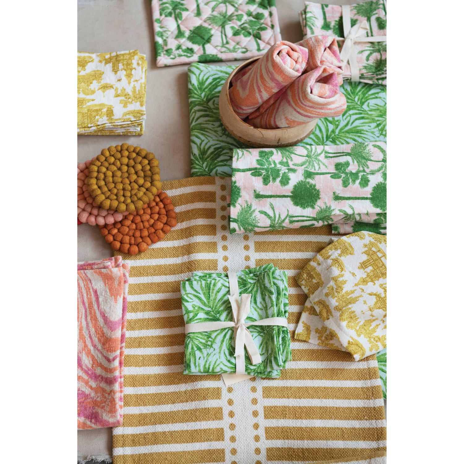 Hello Honey® Pink Tones Handmade Wool Felt Ball Coaster Set