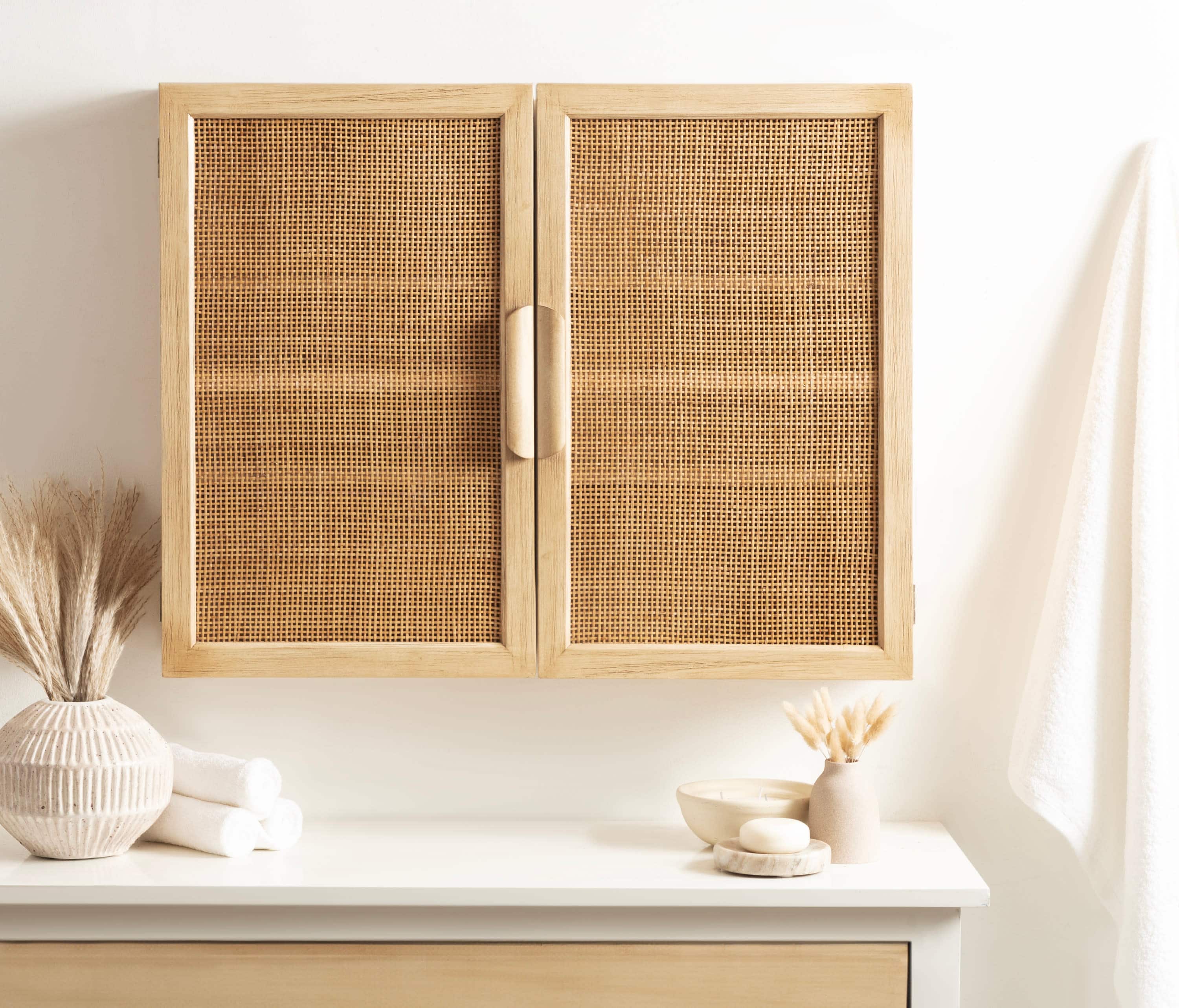 Kate and Laurel Ori Rattan Wall Cabinet