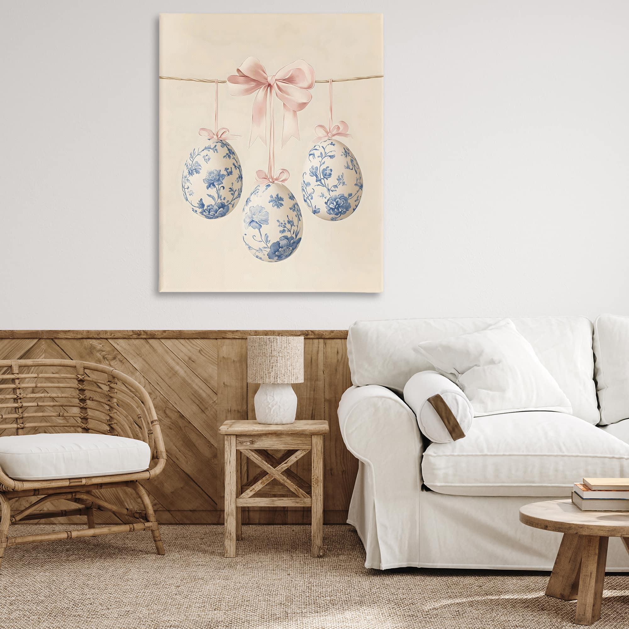 Stupell Industries Blue Floral Coquette Easter Eggs Canvas Wall Art