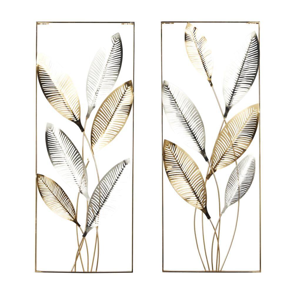 35.5" x 14.5" Gold with Silver Accents Metallic Leaf Cutout Wall Décor, 2ct.