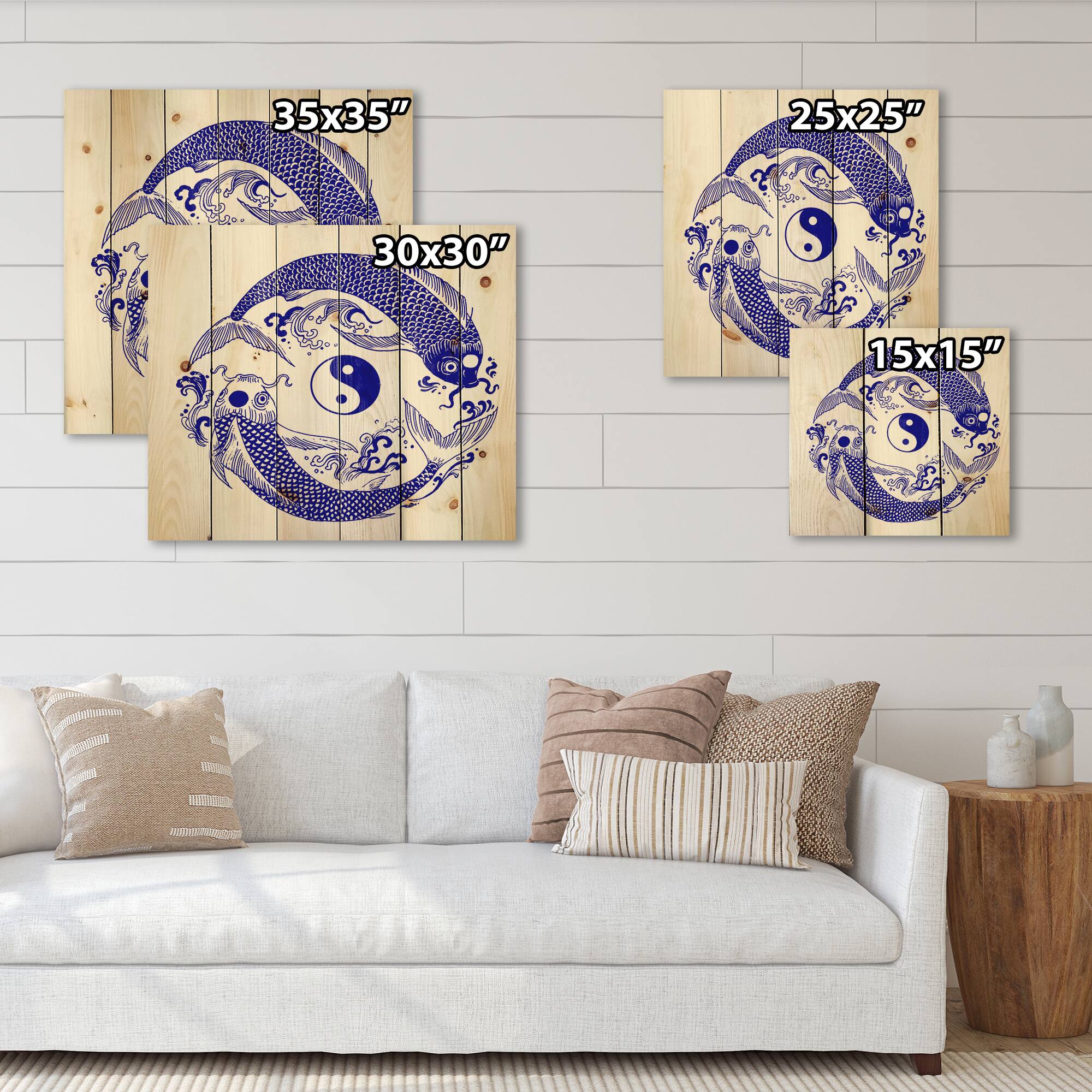 Designart - Chinoiserie Koi Fish II - Traditional Print on Natural Pine Wood