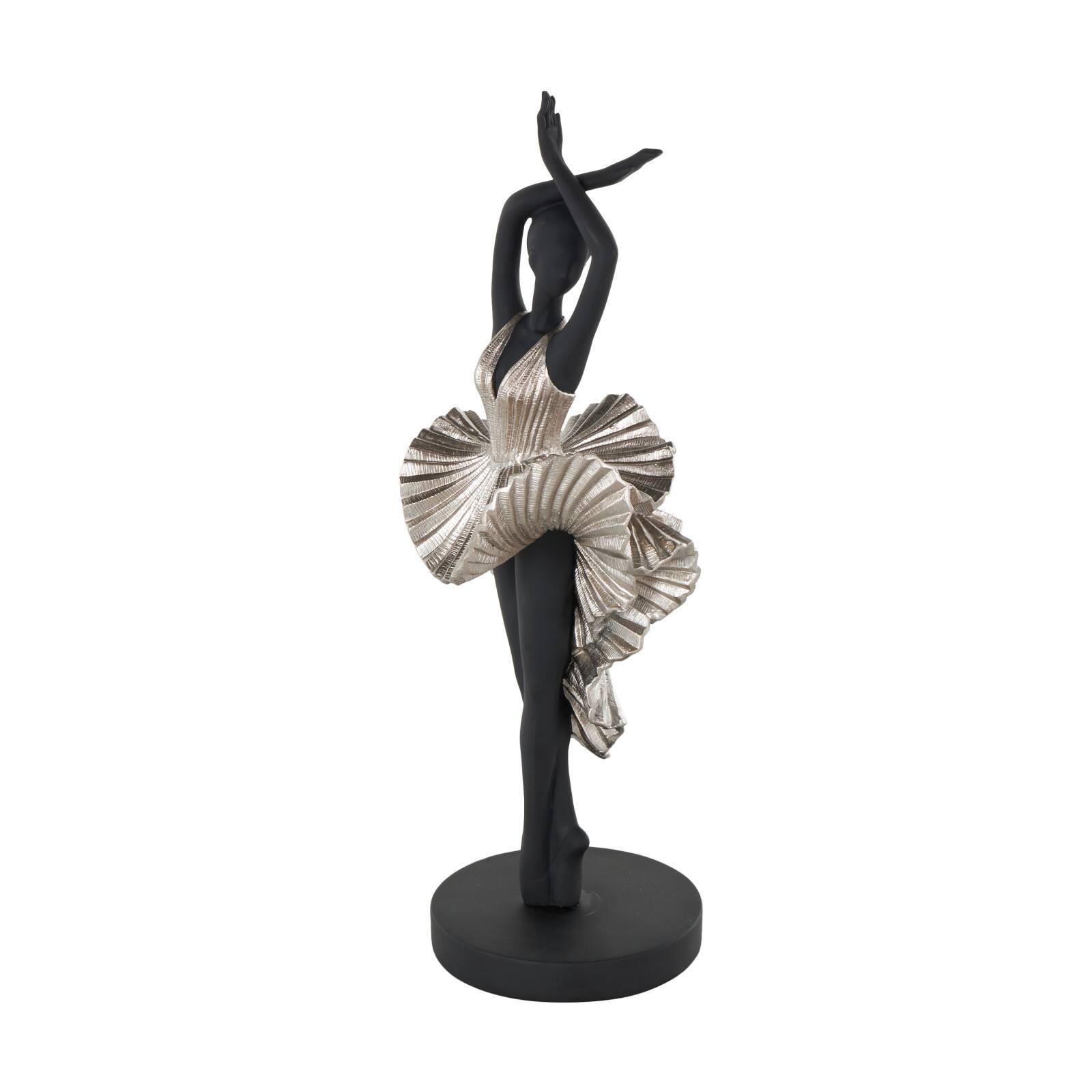 17" Black Polystone Dancer Ballerina Decorative Sculpture with Silver Dress