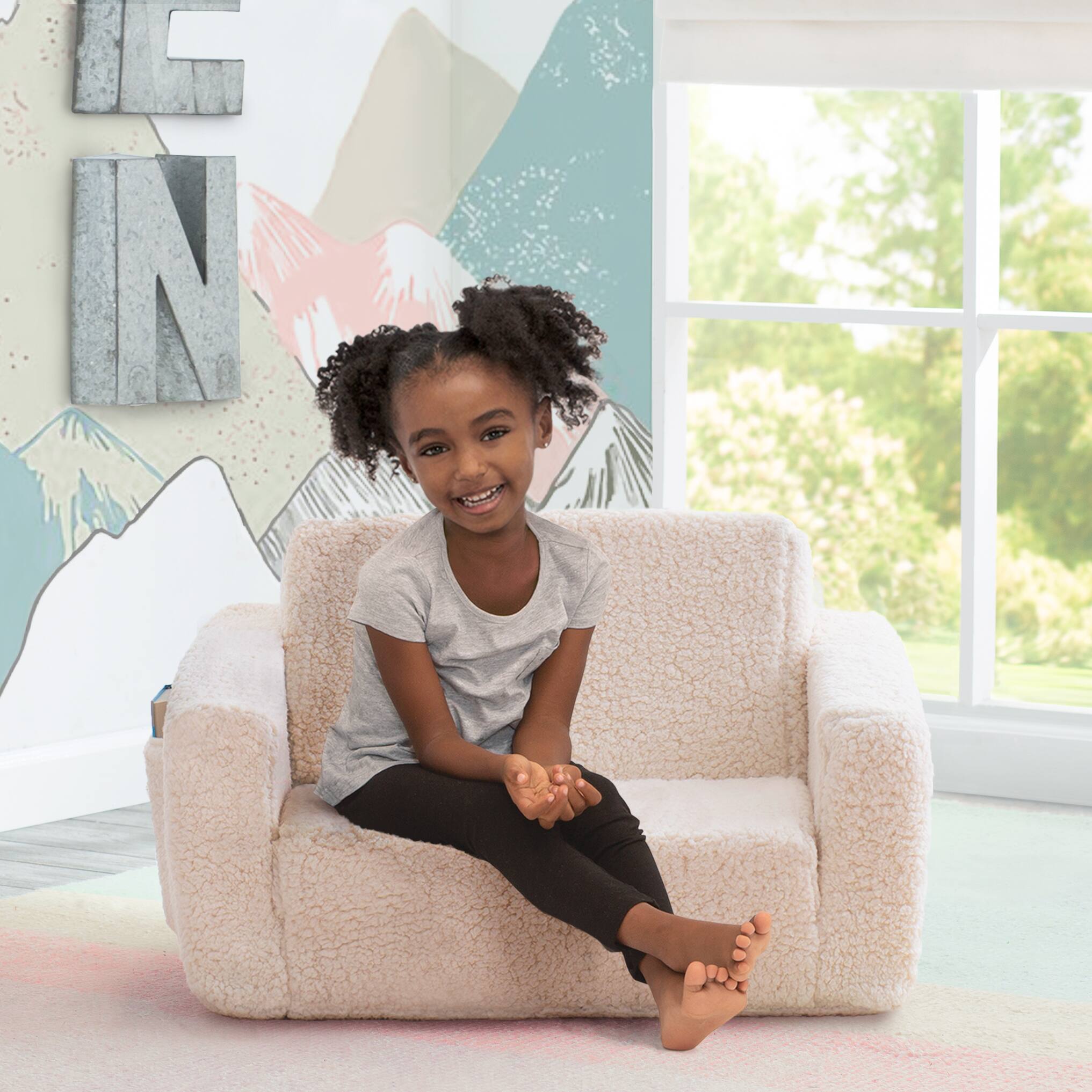 Delta Children 23" Cozee Flip Out Sherpa 2 in 1 Convertible Sofa to Lounger for Kids