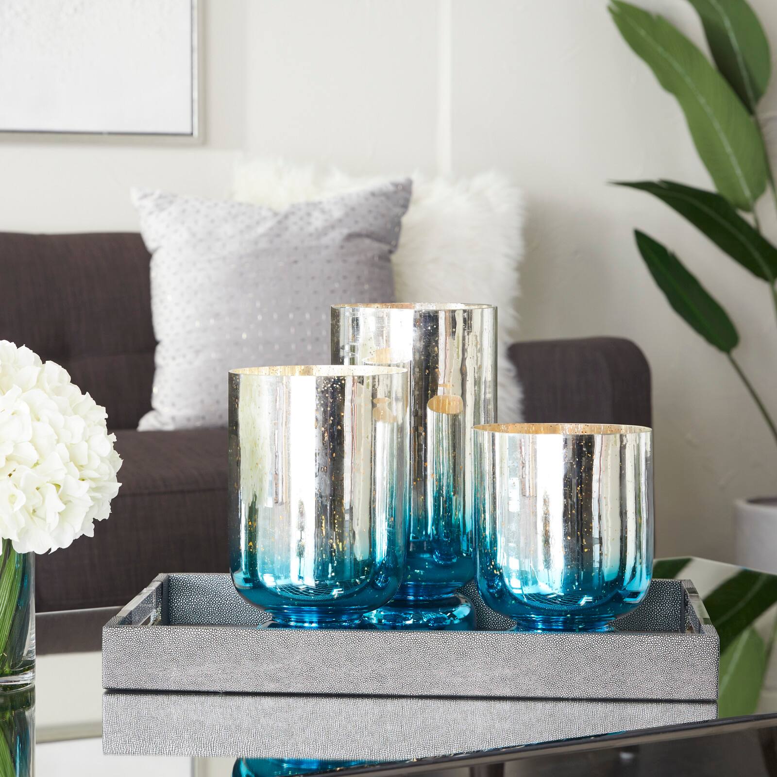 Blue Coastal Candle Holder Set