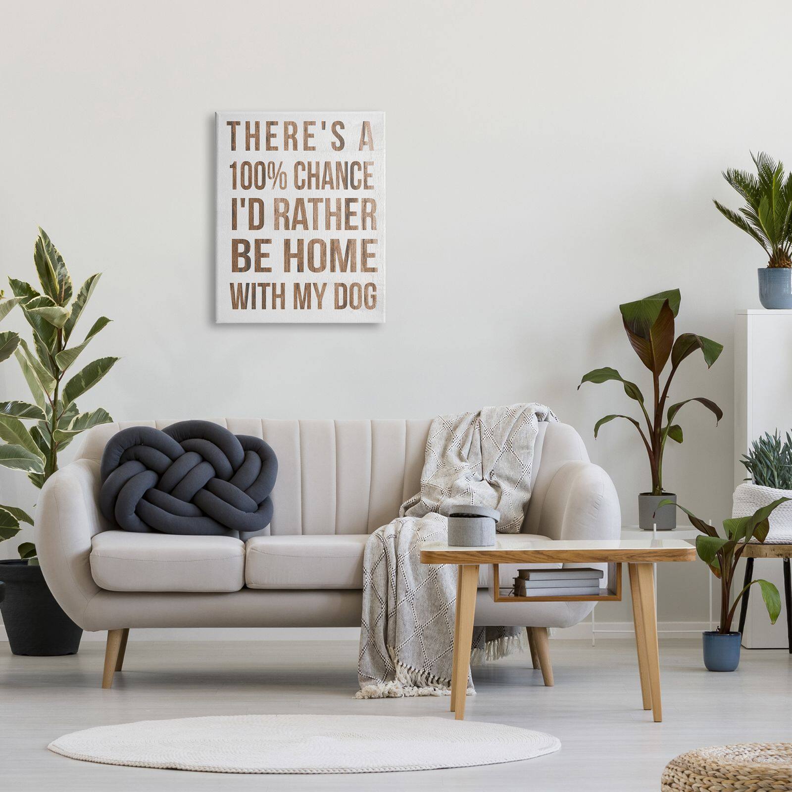 Stupell Industries 100% I'd Rather Be Home With Dog Phrase Canvas Wall Art
