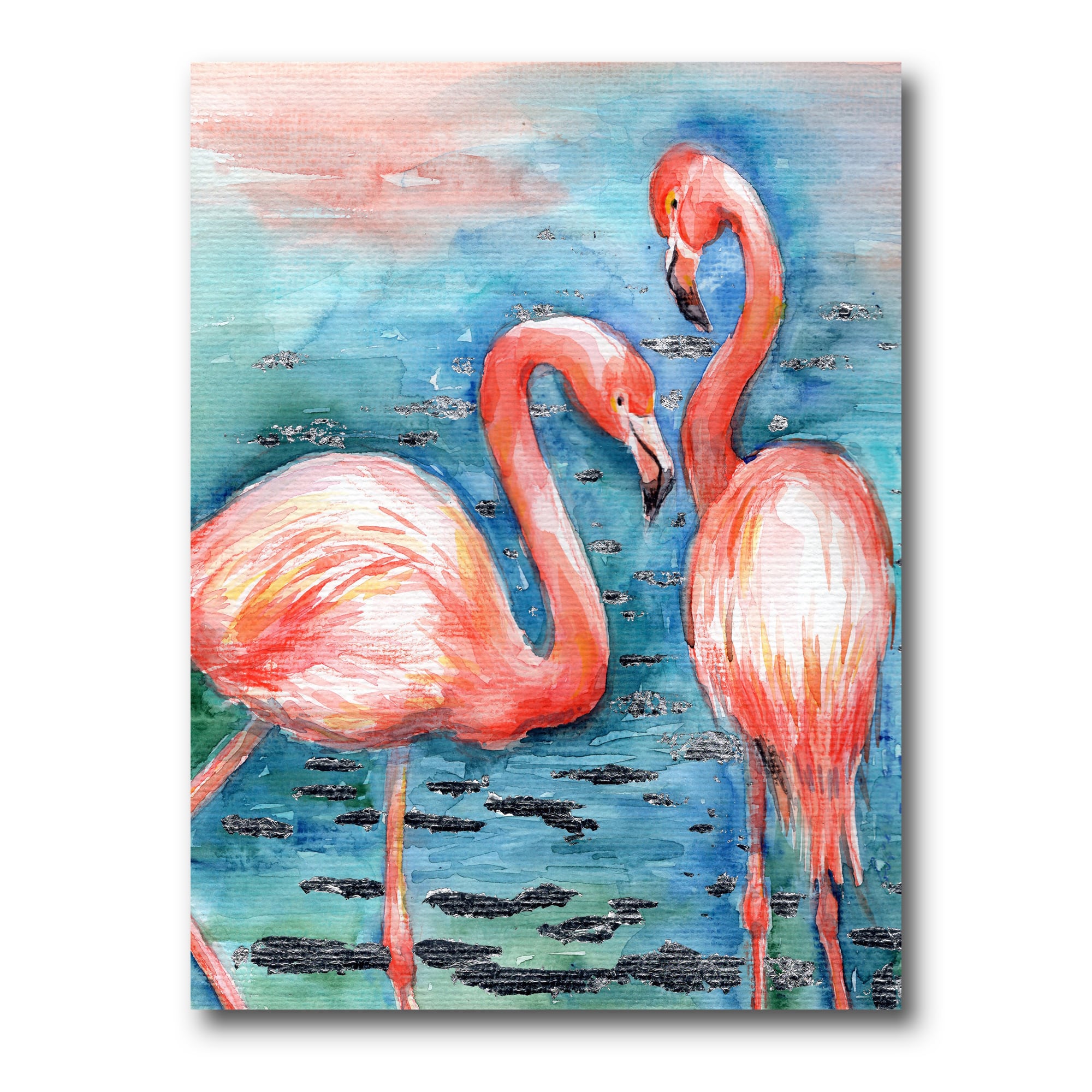 Designart - Pink Flamingos In Blue Water I
