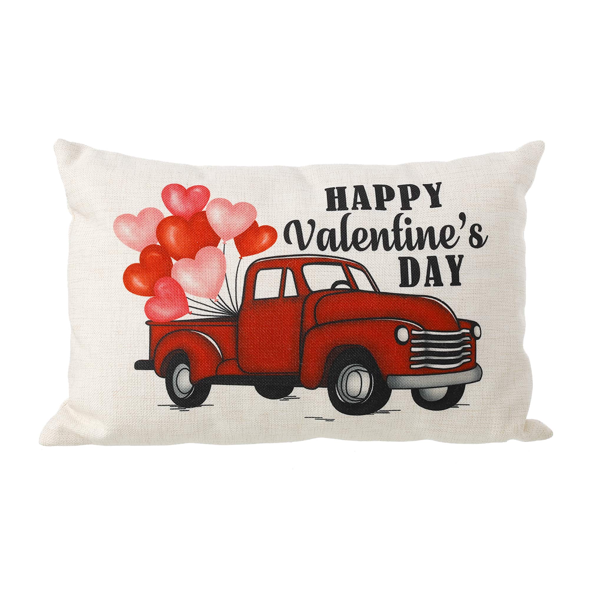Glitzhome® 18" Faux Burlap Happy Valentine's Truck Pillow