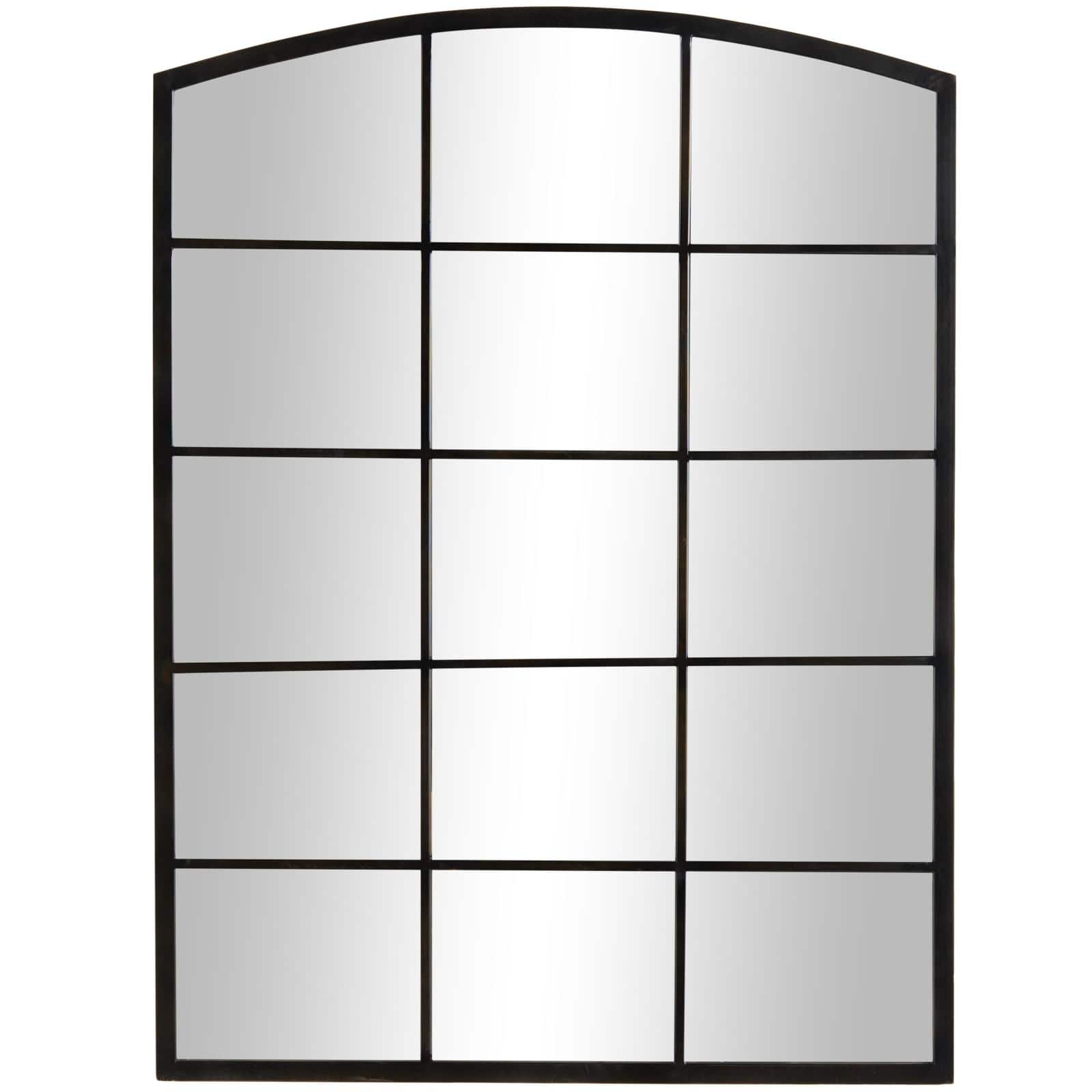Black Arched Metal Windowpane Wall Mirror