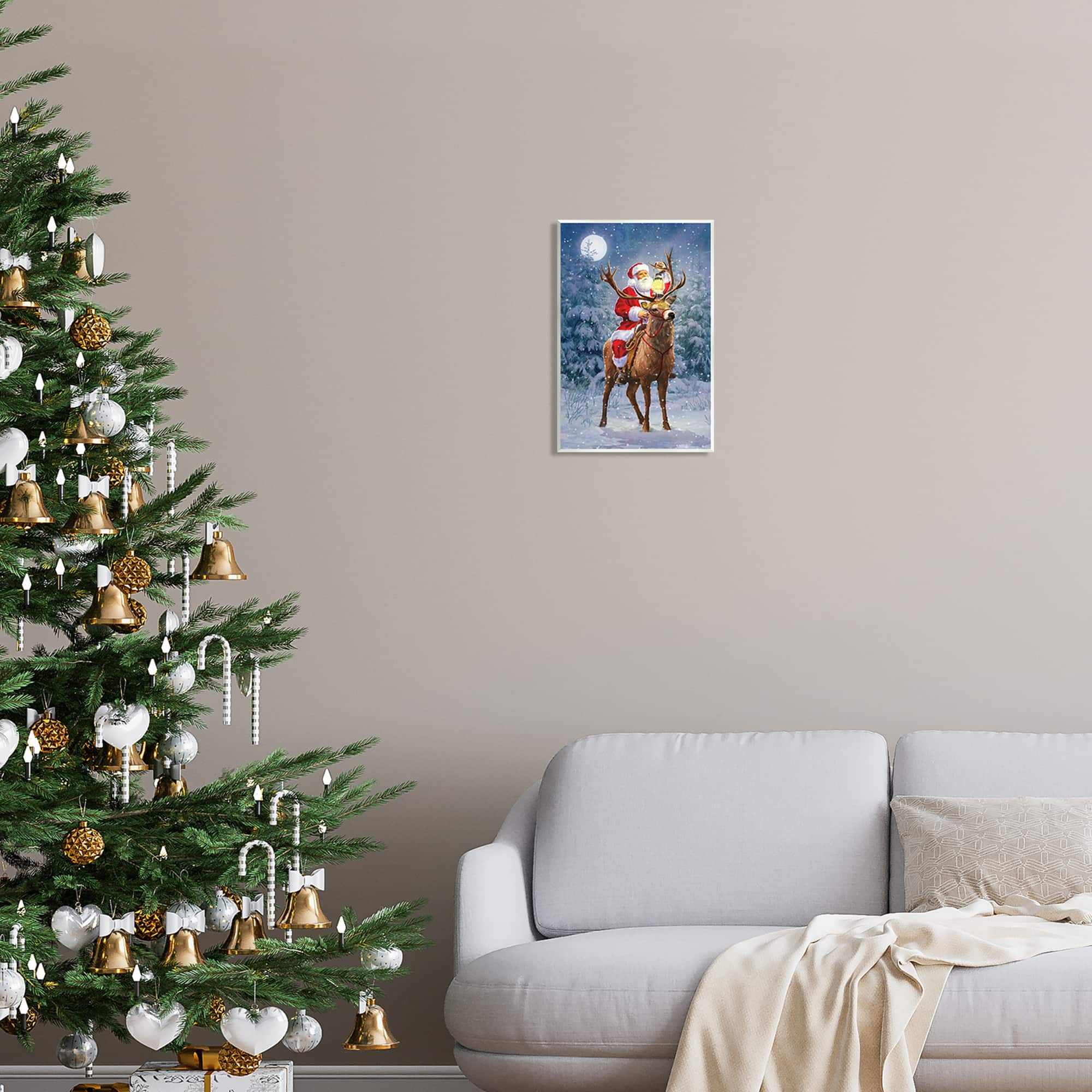 Stupell Industries Santa Riding Reindeer Landscape Wall Plaque Art
