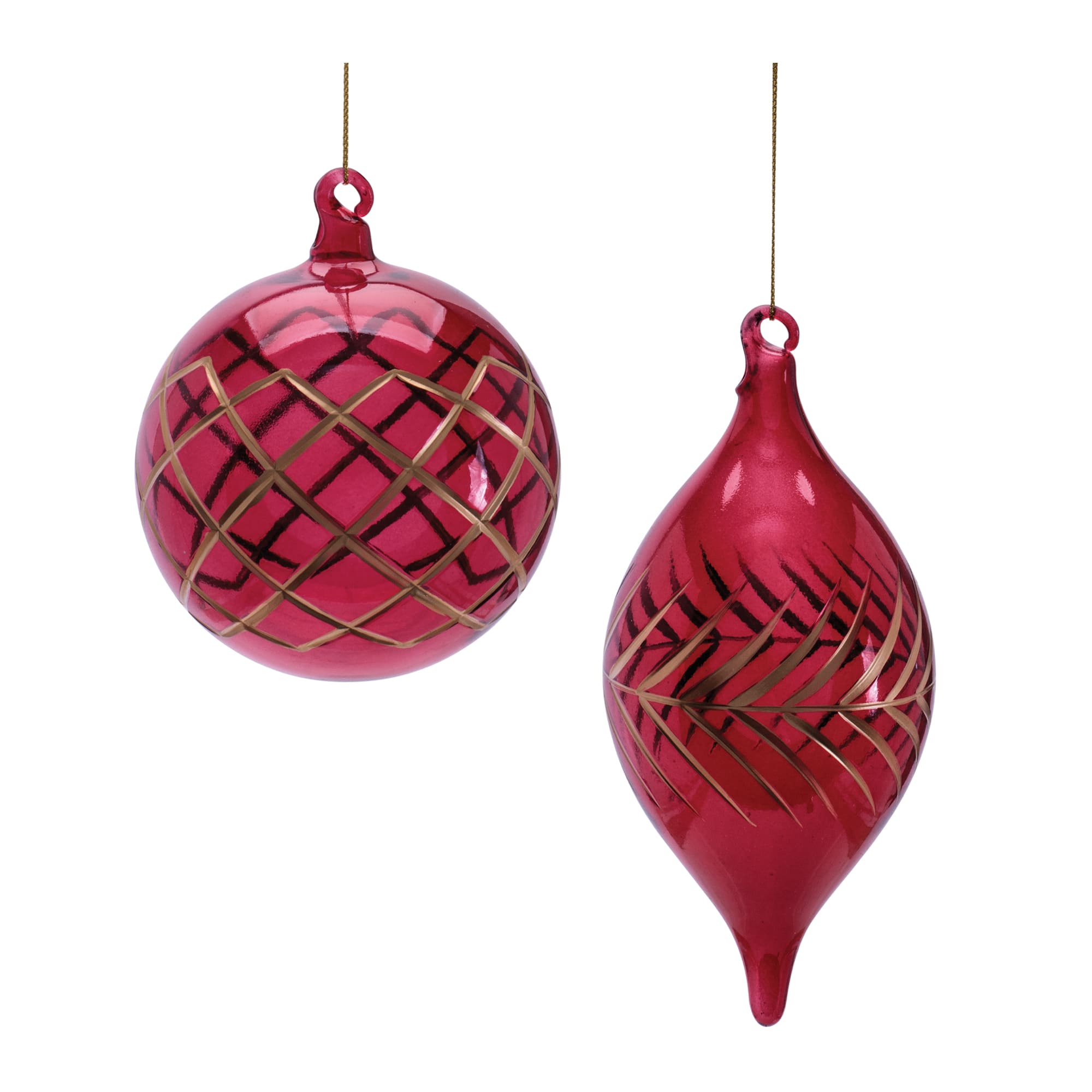 Melrose Red & Gold Ball & Finial Glass Ornaments Set