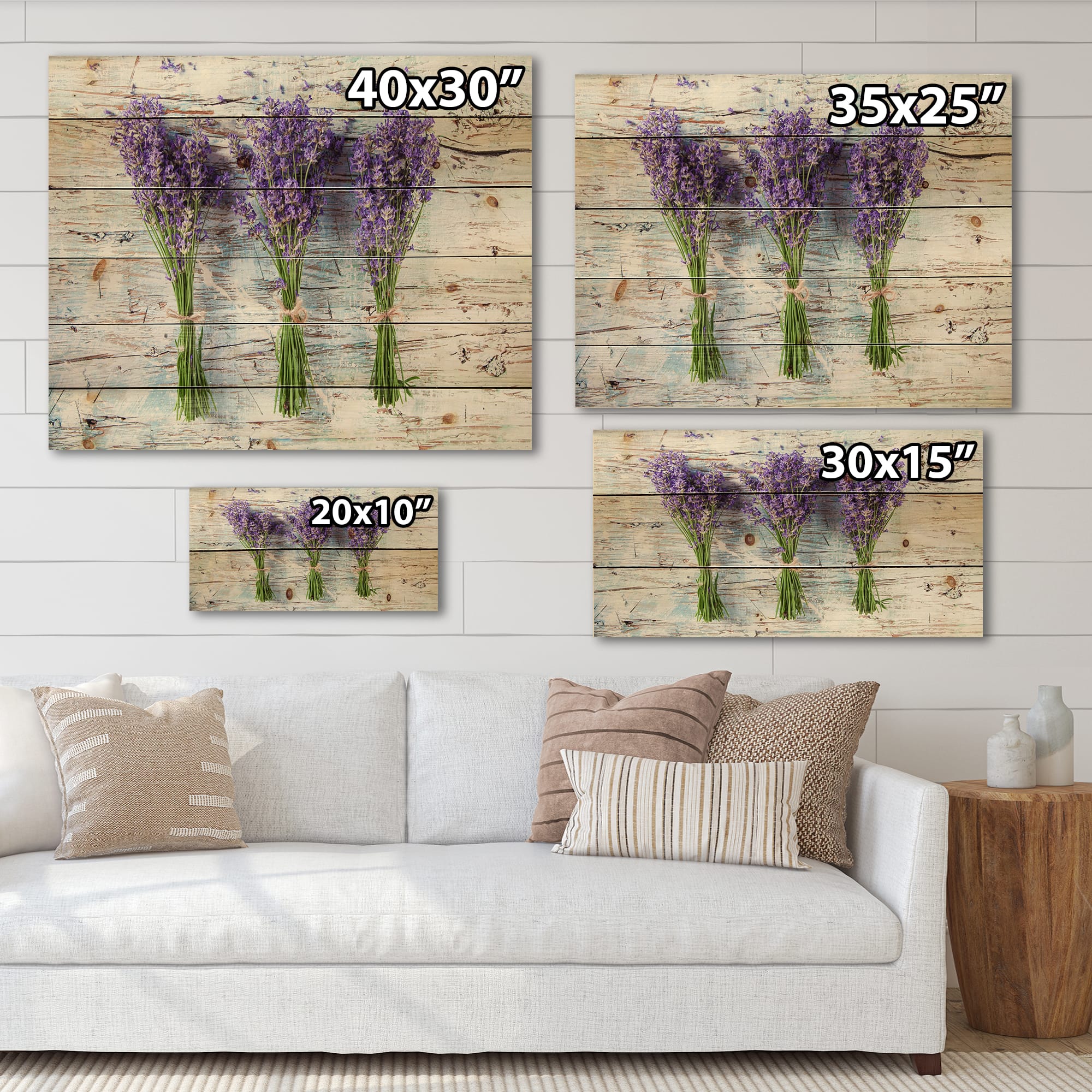 Designart - Fresh Lavender On Wood - Farmhouse Print on Natural Pine Wood