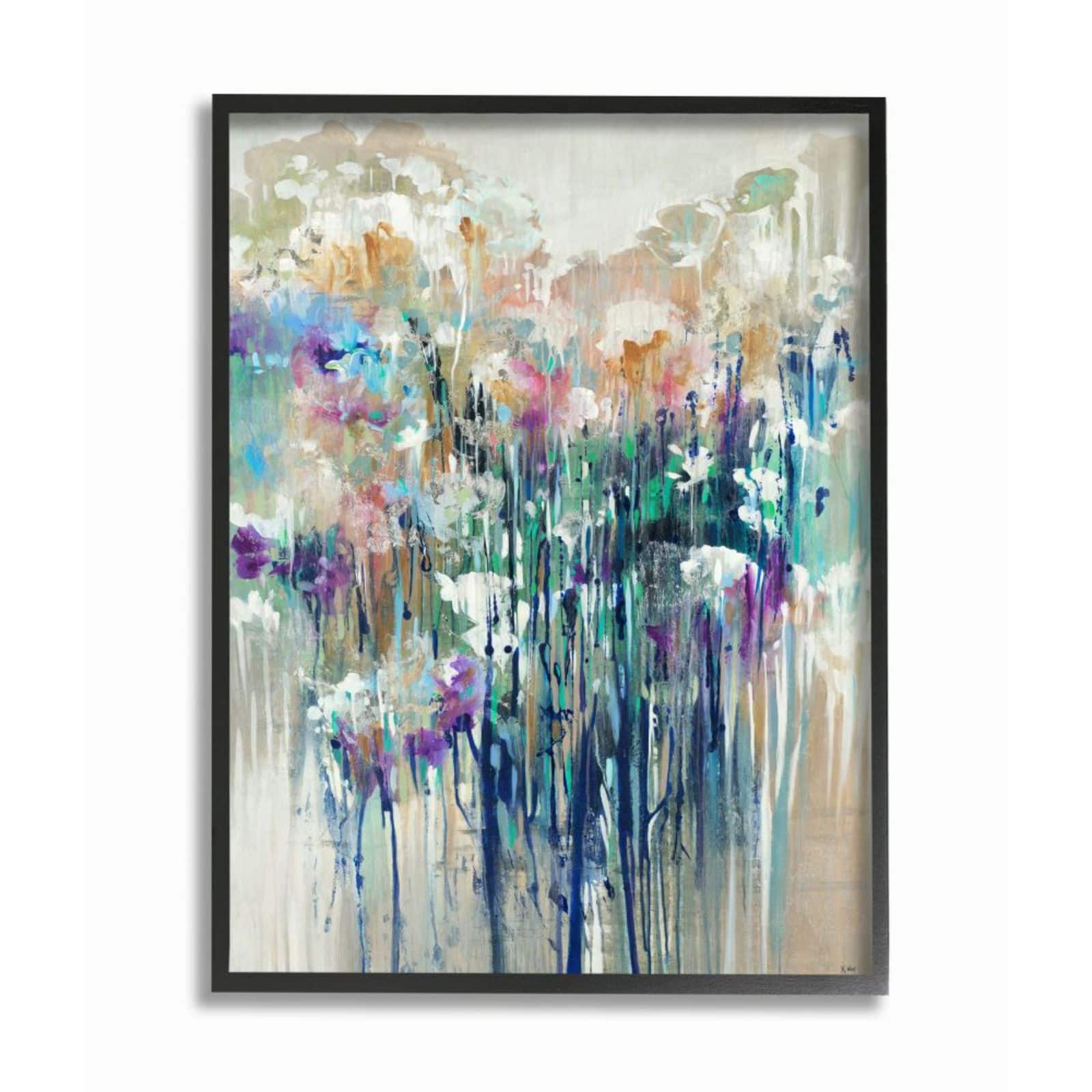 Stupell Industries Abstract Blue Purple Drip Painting Black Framed Wall Art